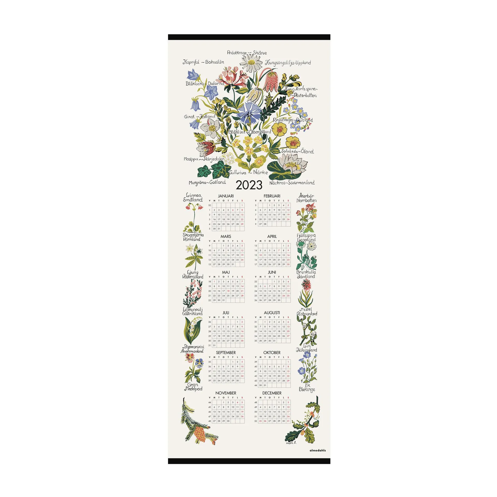 Calendrier "fleurs paysagères" 2023, 35x90 cm Almedahls