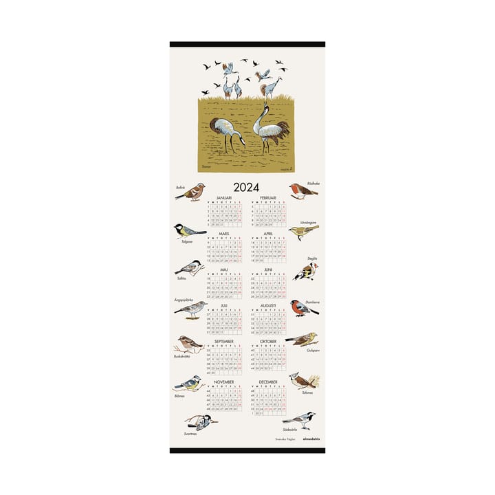 Calendrier oiseaux de Suède 2024 - 35x90 cm  - Almedahls