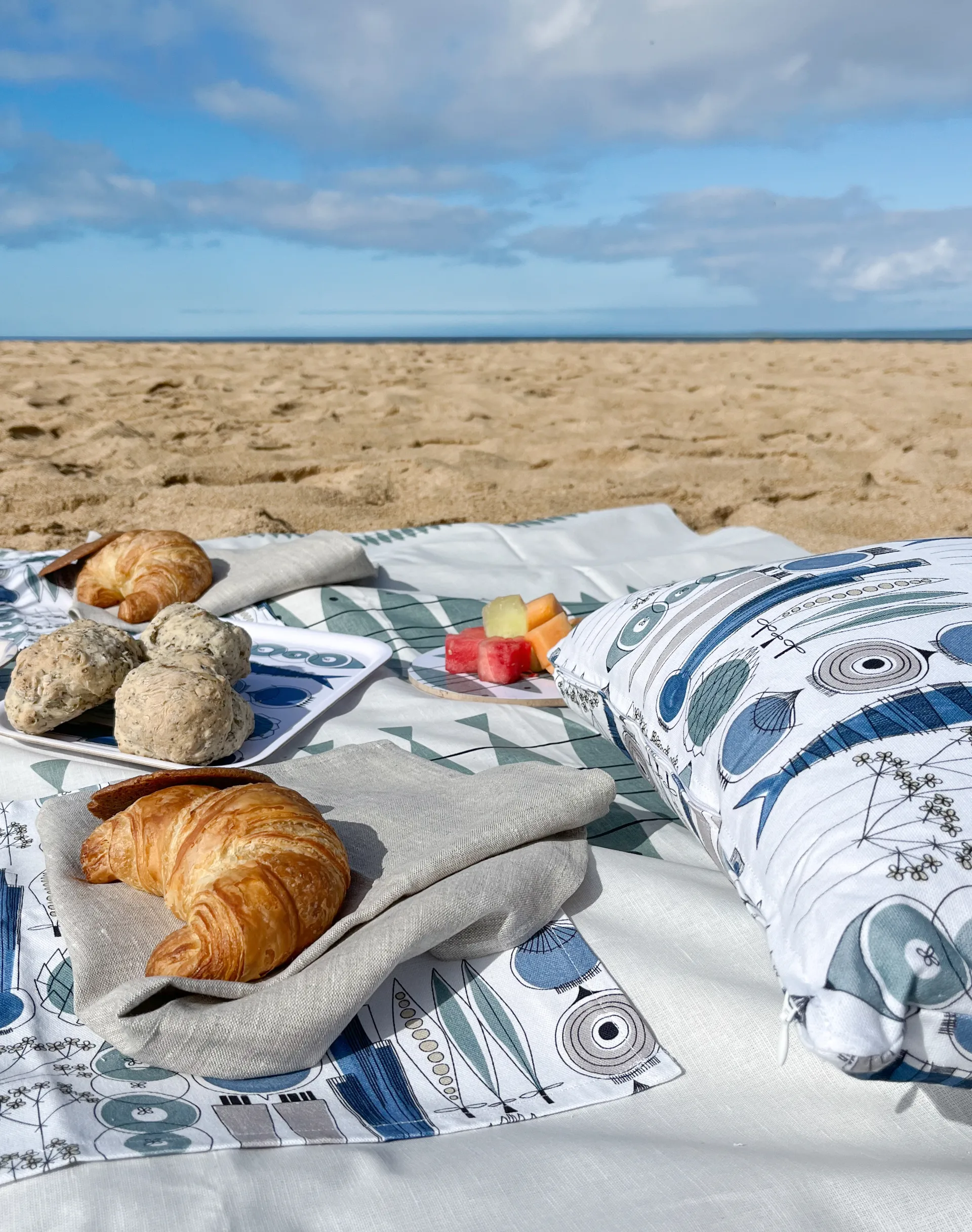 Housse de coussin Picknick 47x47 cm, Bleu-beige Almedahls