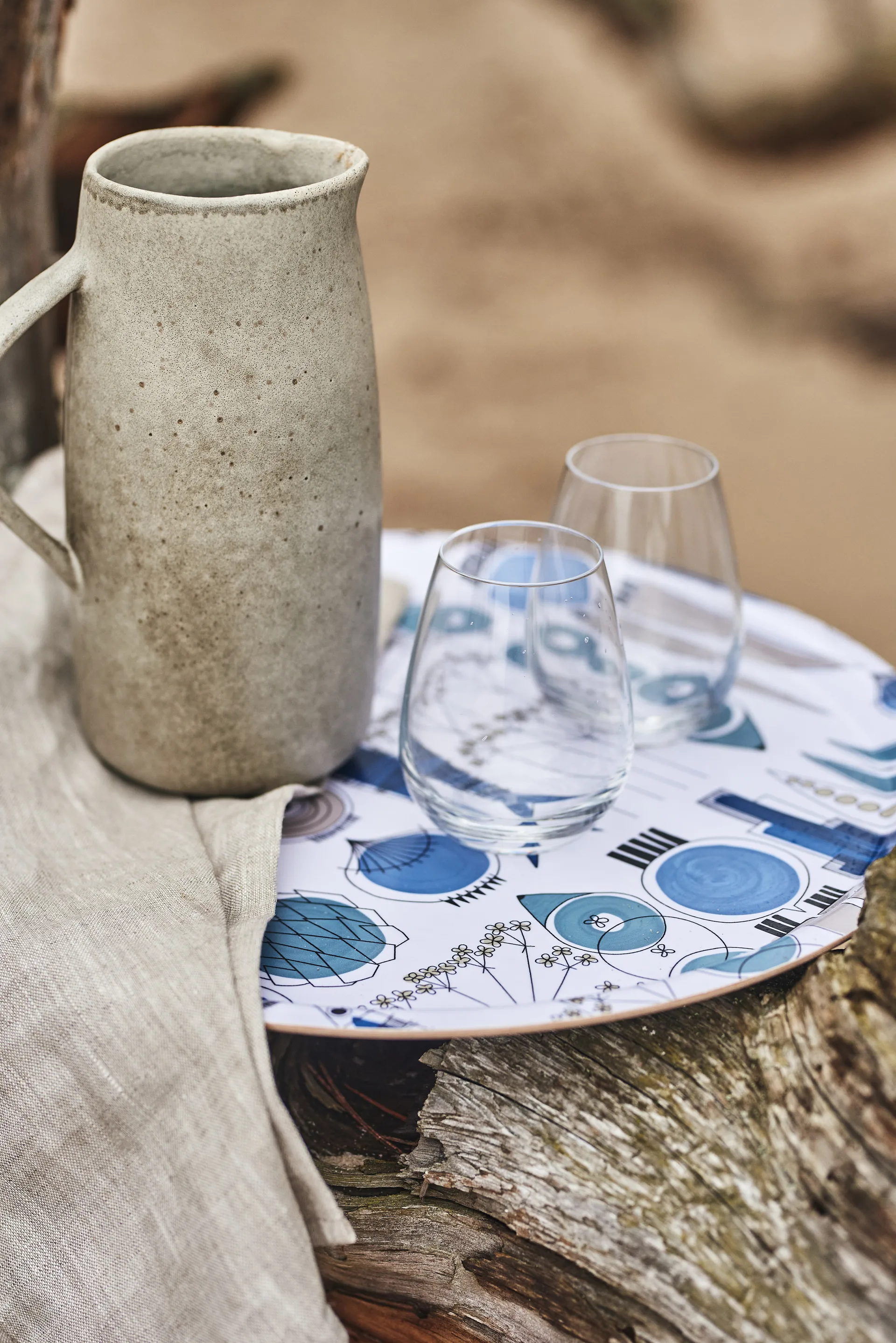 Plateau Picknick Ø38 cm, Bleu-beige Almedahls