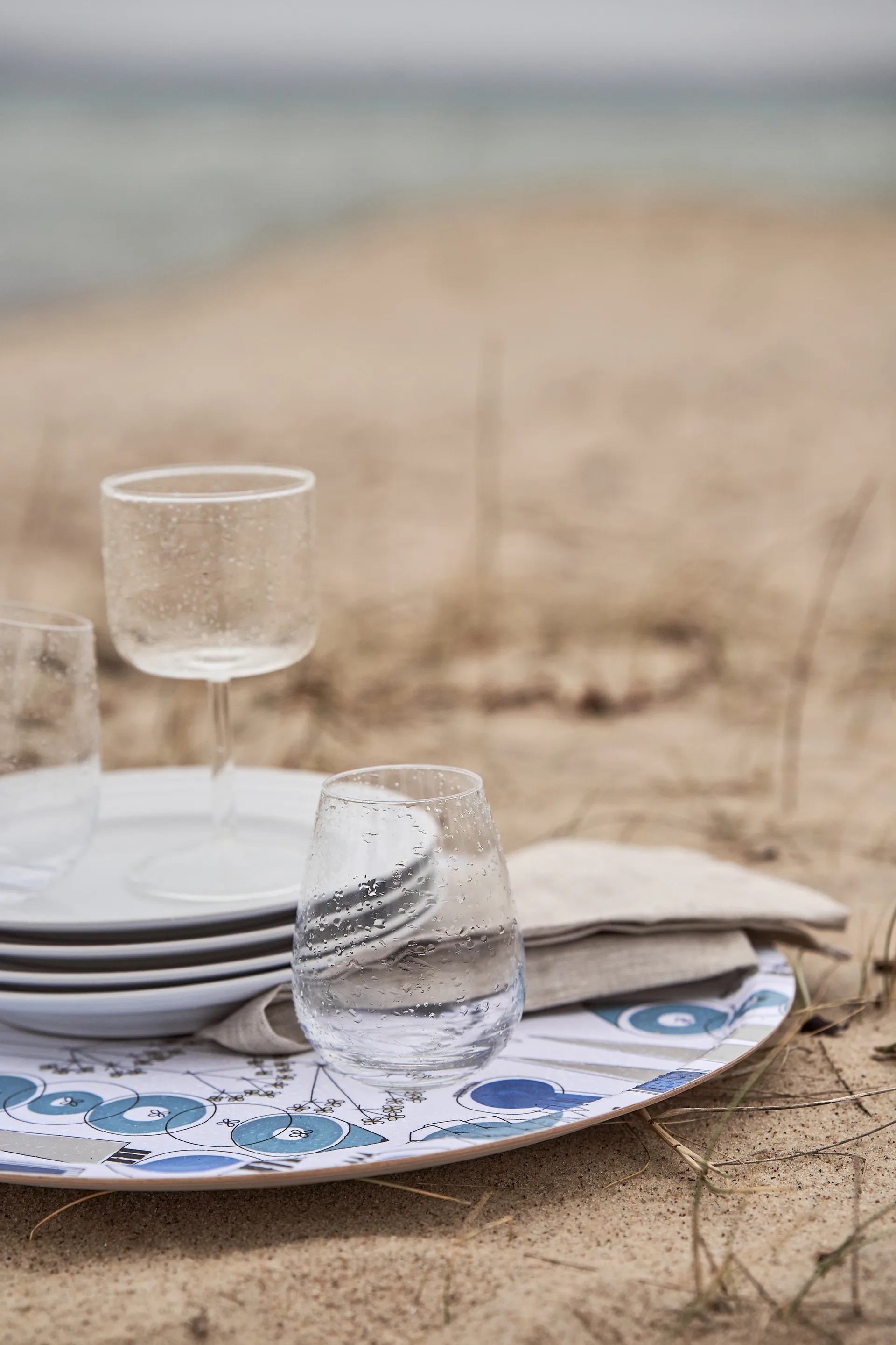 Plateau Picknick Ø38 cm, Bleu-beige Almedahls