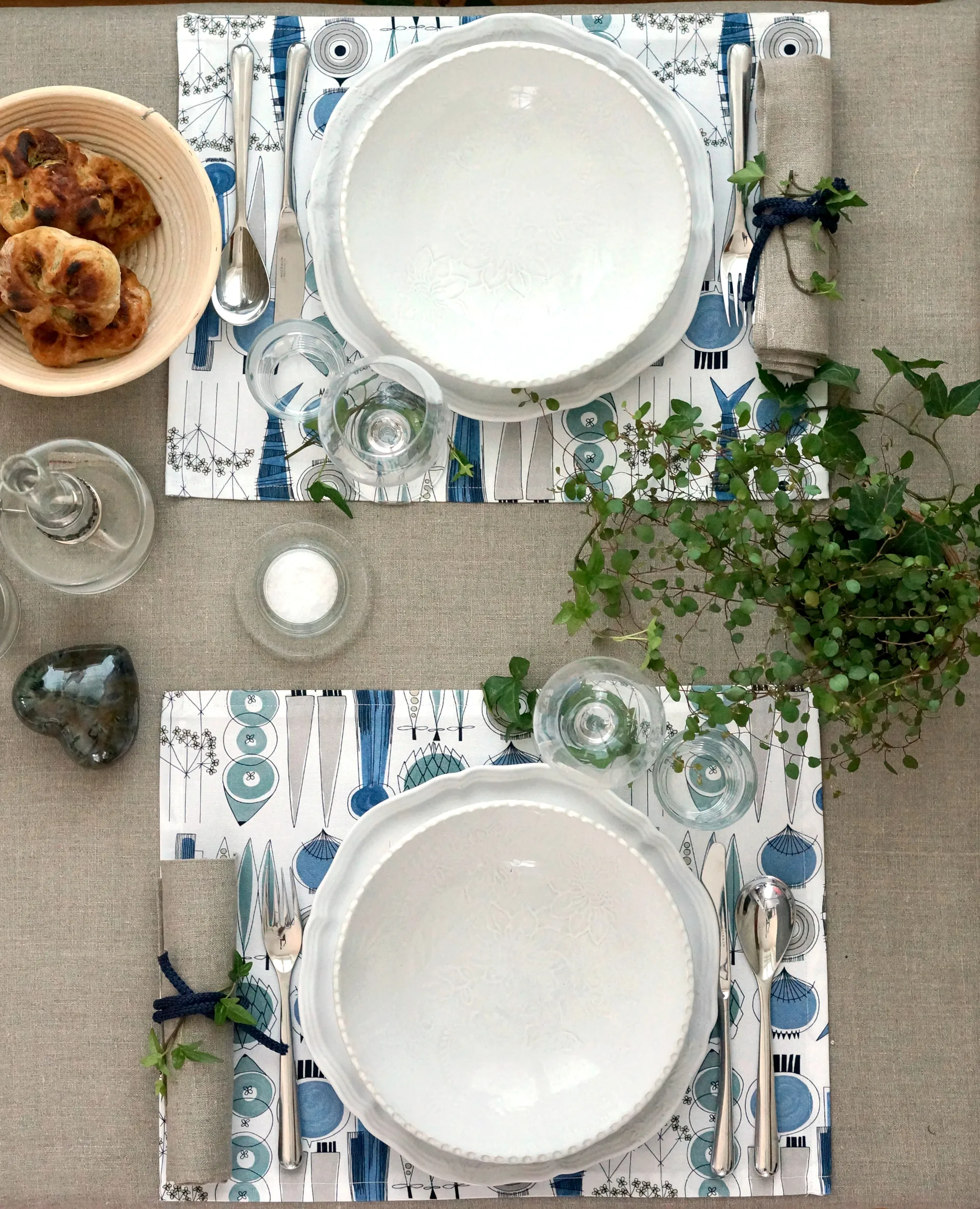 Set de table Picknick 34x45 cm, lot de 2, Bleu-beige Almedahls