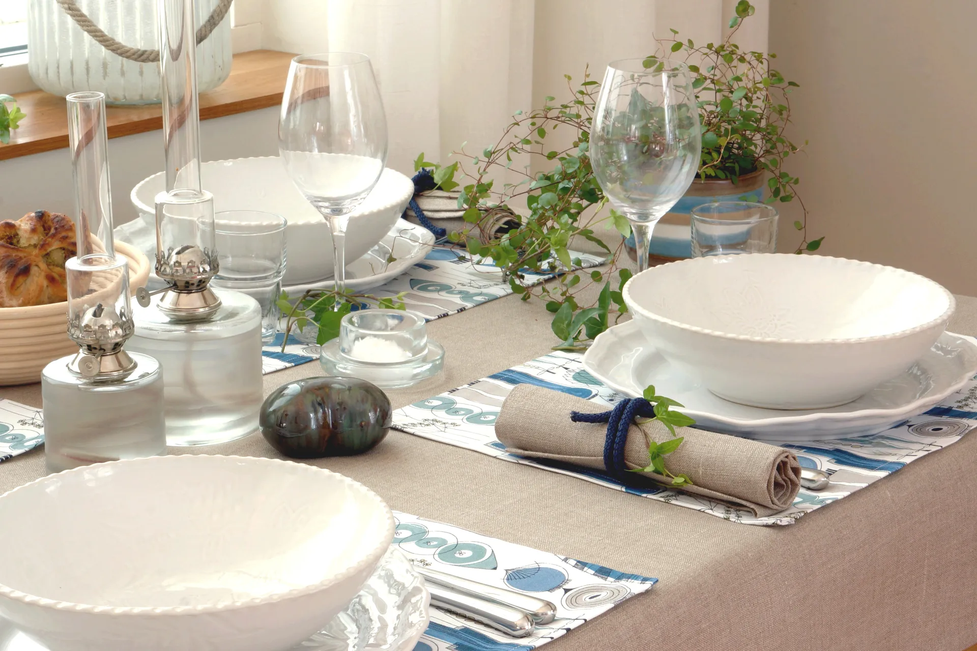 Set de table Picknick 34x45 cm, lot de 2, Bleu-beige Almedahls