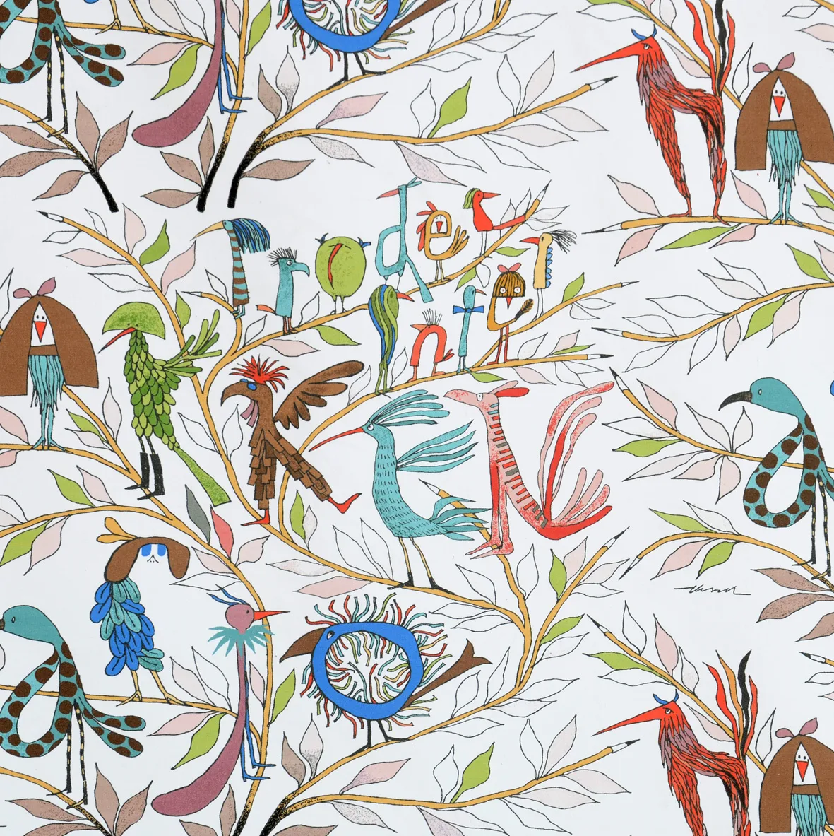 Tissu Fåglarna berättar, multicolore Almedahls