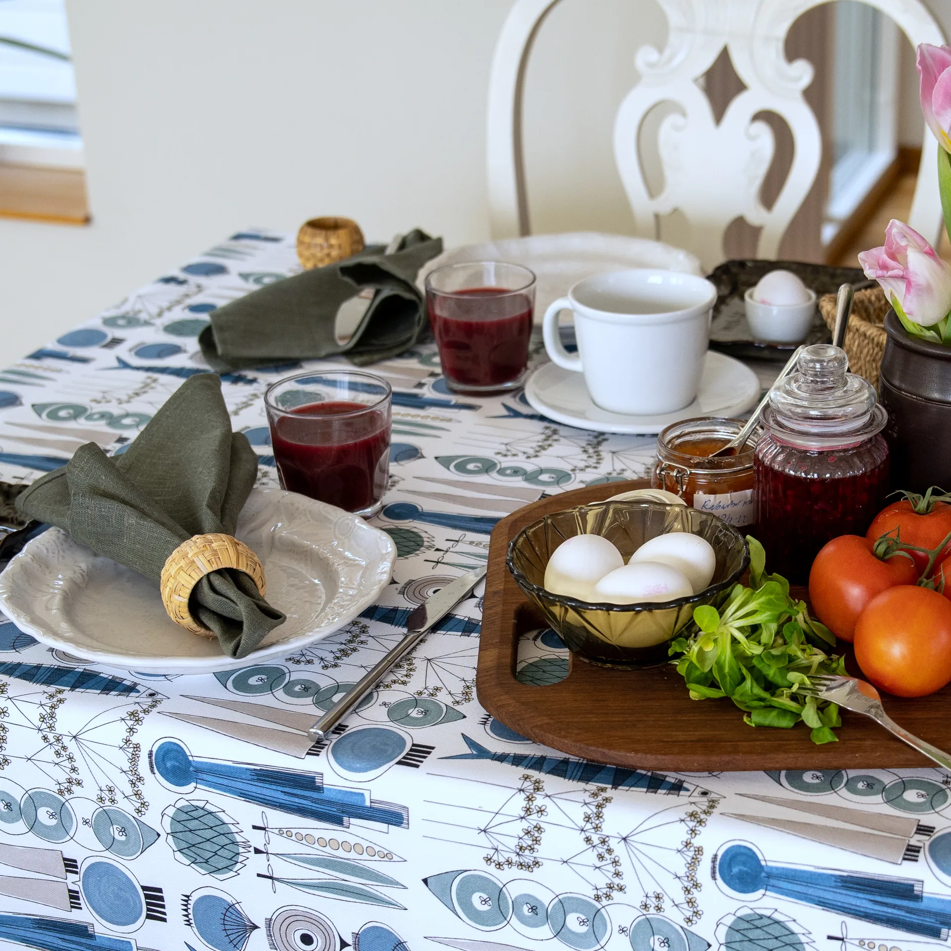 Tissu Picknick, Bleu-beige Almedahls