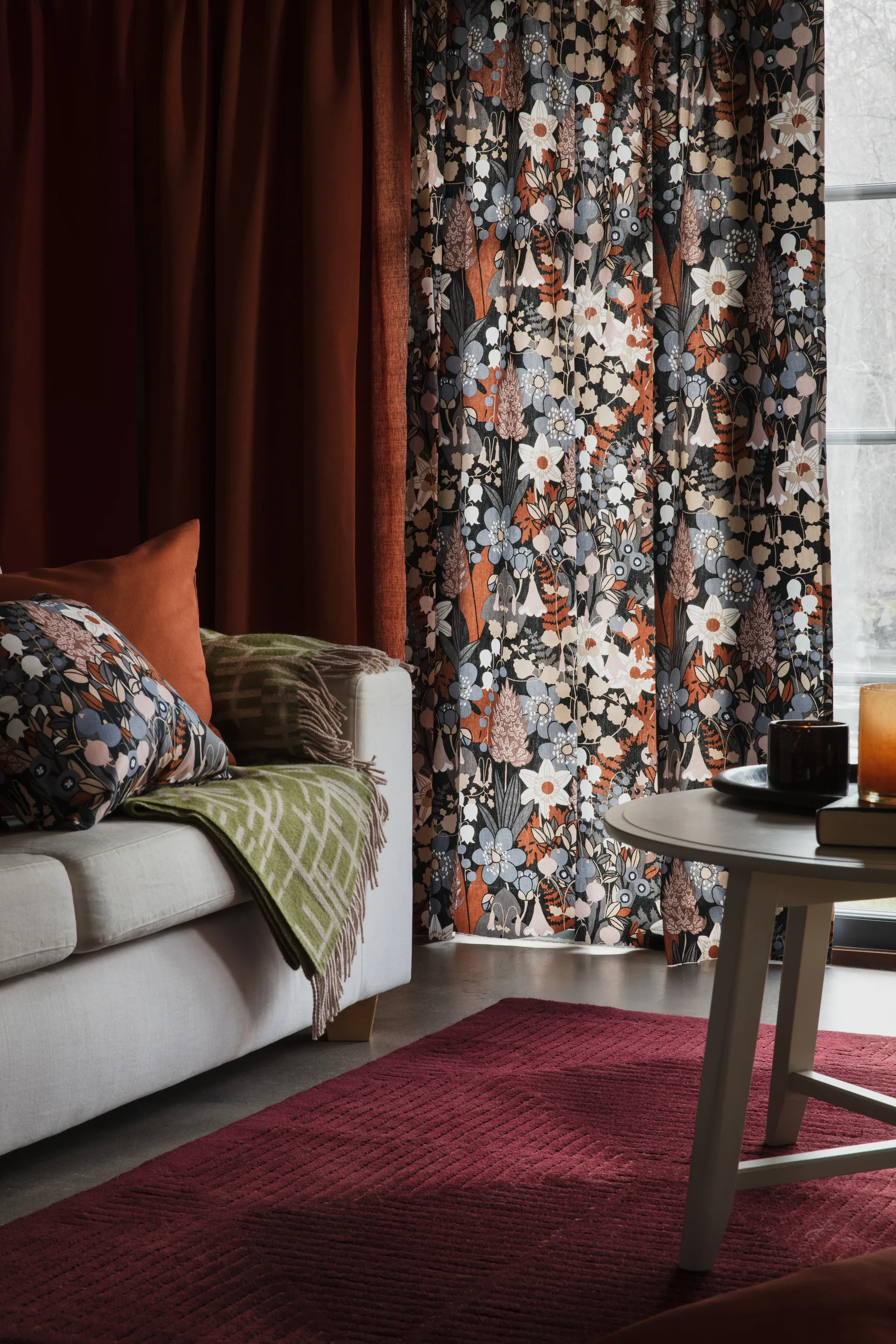 Tissu Skogen, Bleu-marron Almedahls