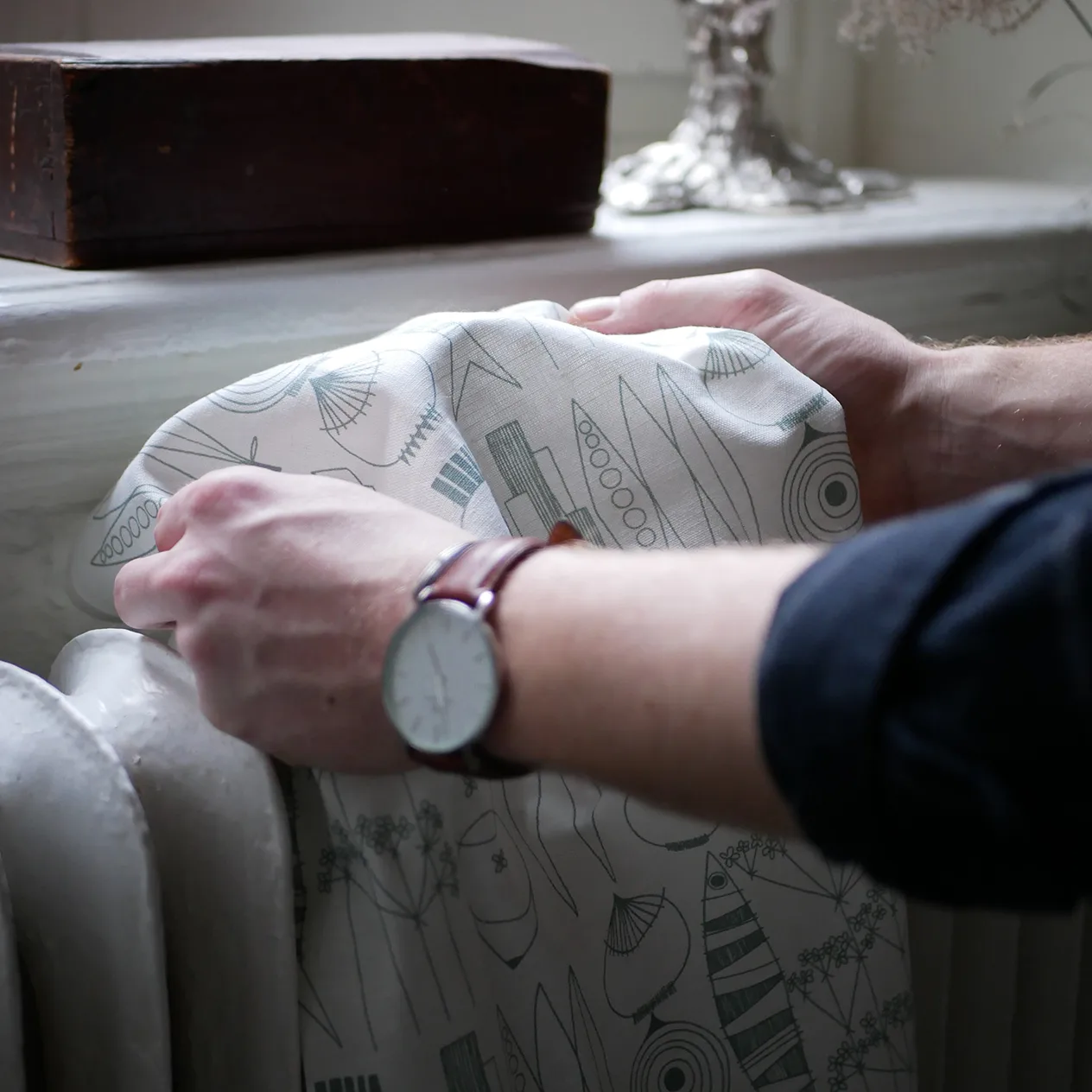 Torchon Picknick, Blanc-Gris vert Almedahls