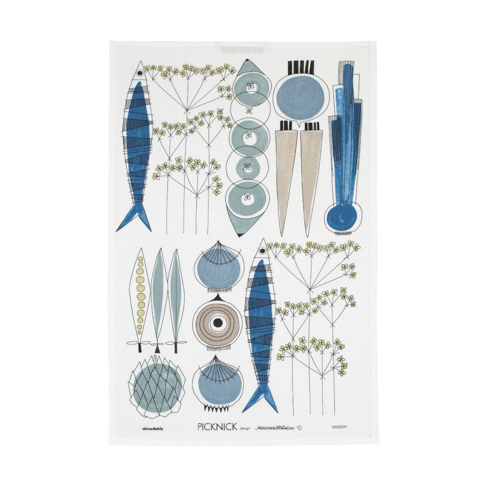 Almedahls Torchon Picknick Bleu-beige | Design Scandinave | Torchons | Bleu