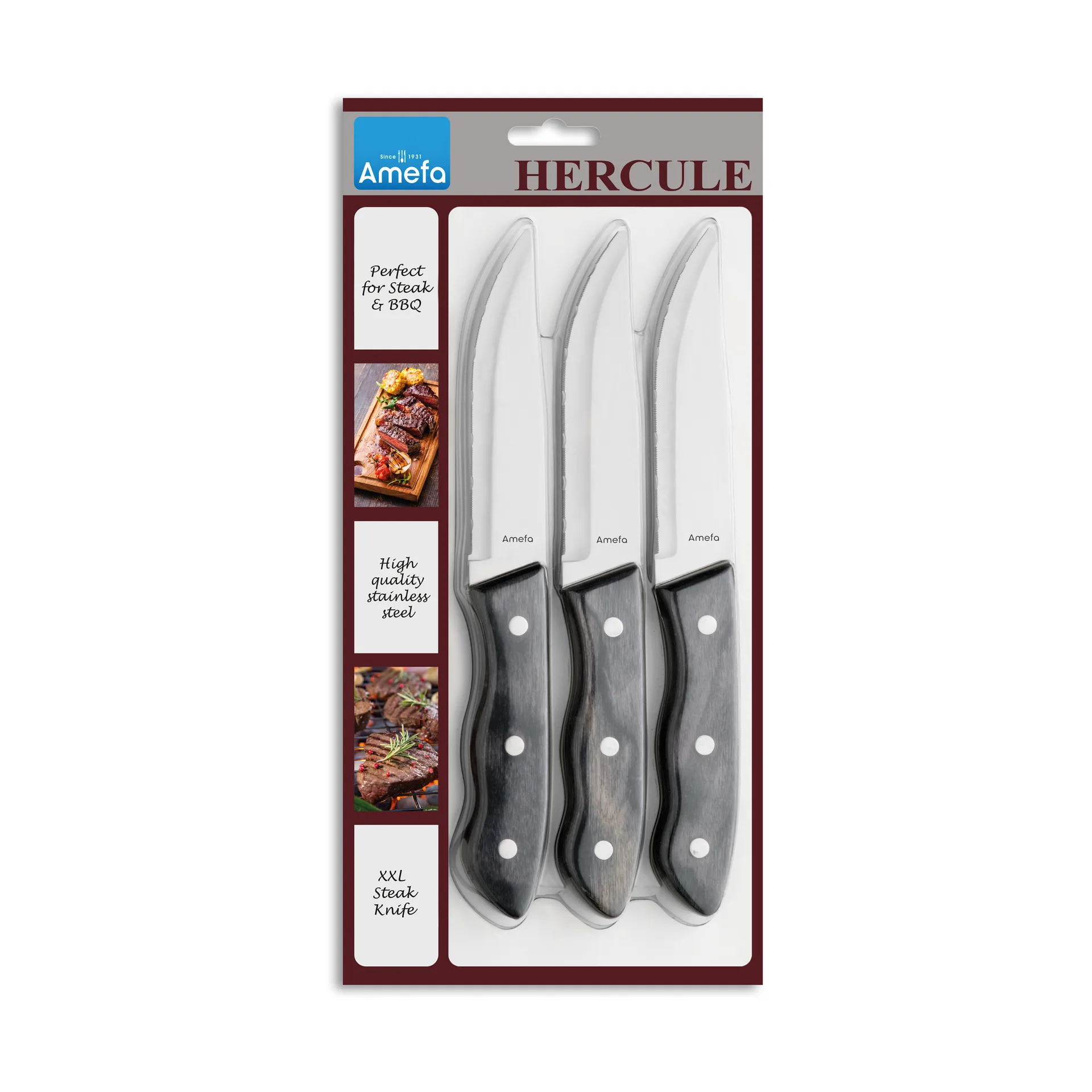 Couteau à steak Hercule XXL lot de 3, Noir Amefa