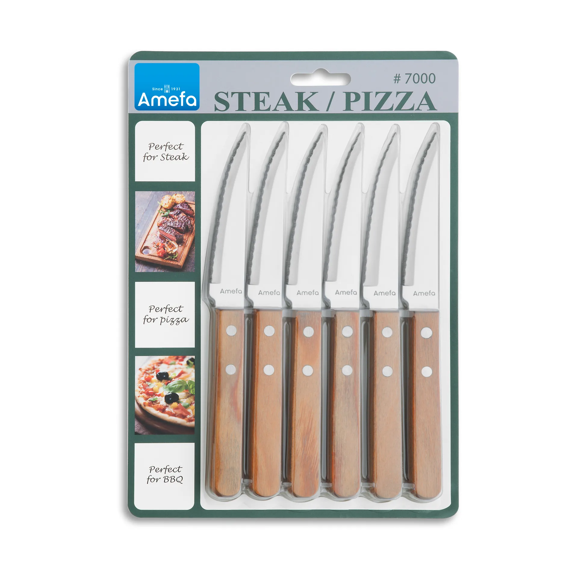 Couteau à steak Pizza lot de 6, Chêne Amefa