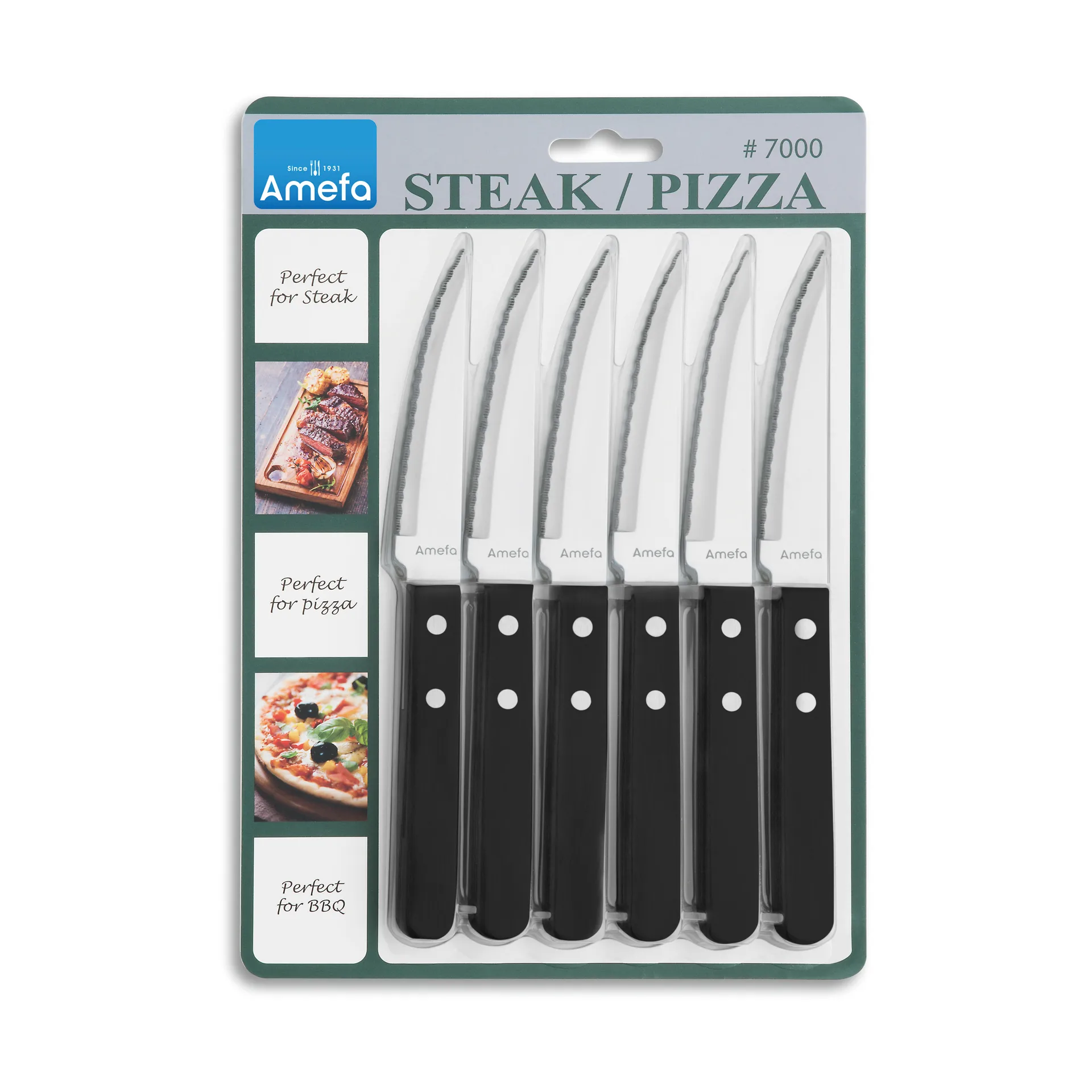Couteau à steak Pizza Noir lot de 6, Noir Amefa