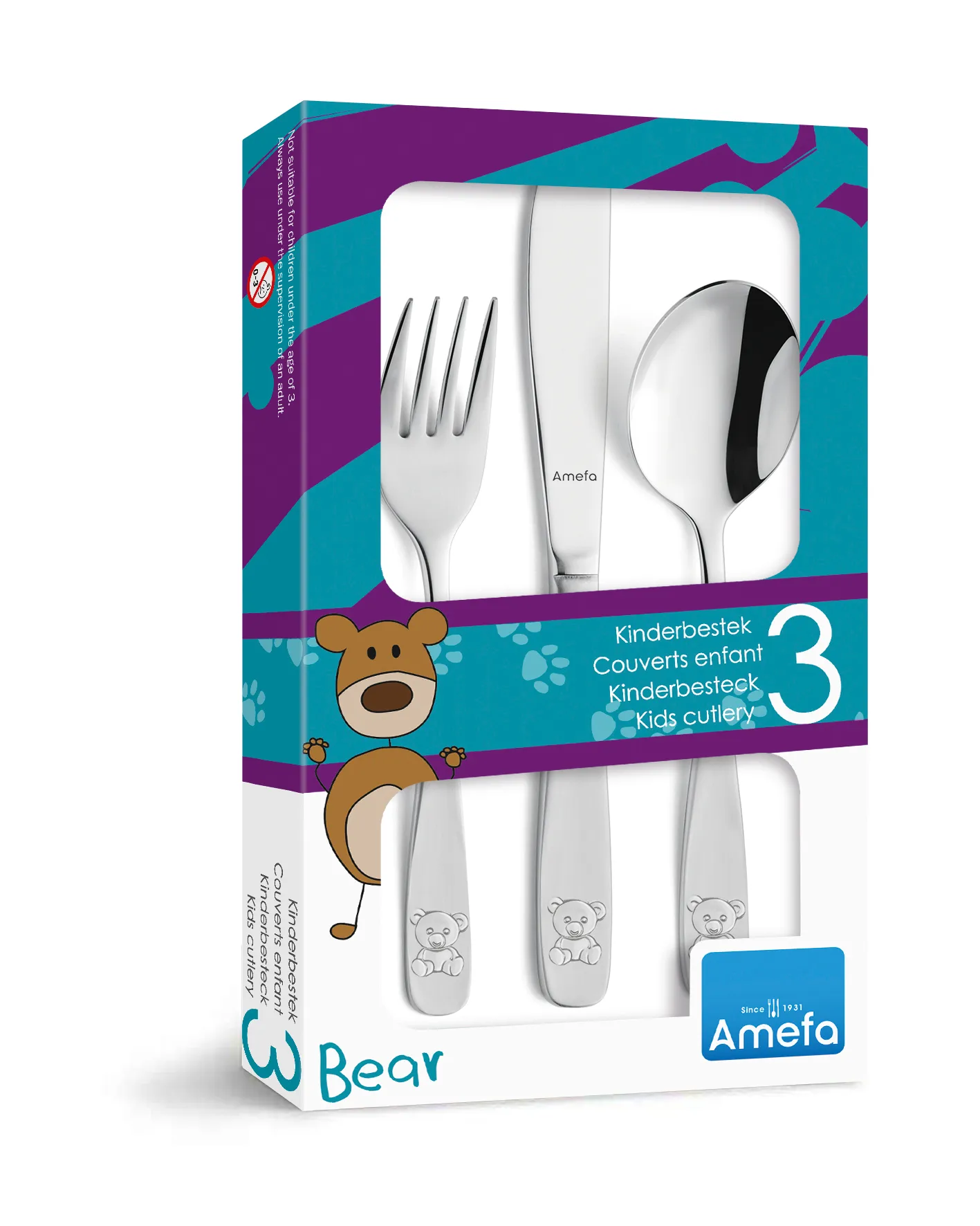 Couverts pour enfants Bear 3 pièces, Acier inoxydable Amefa