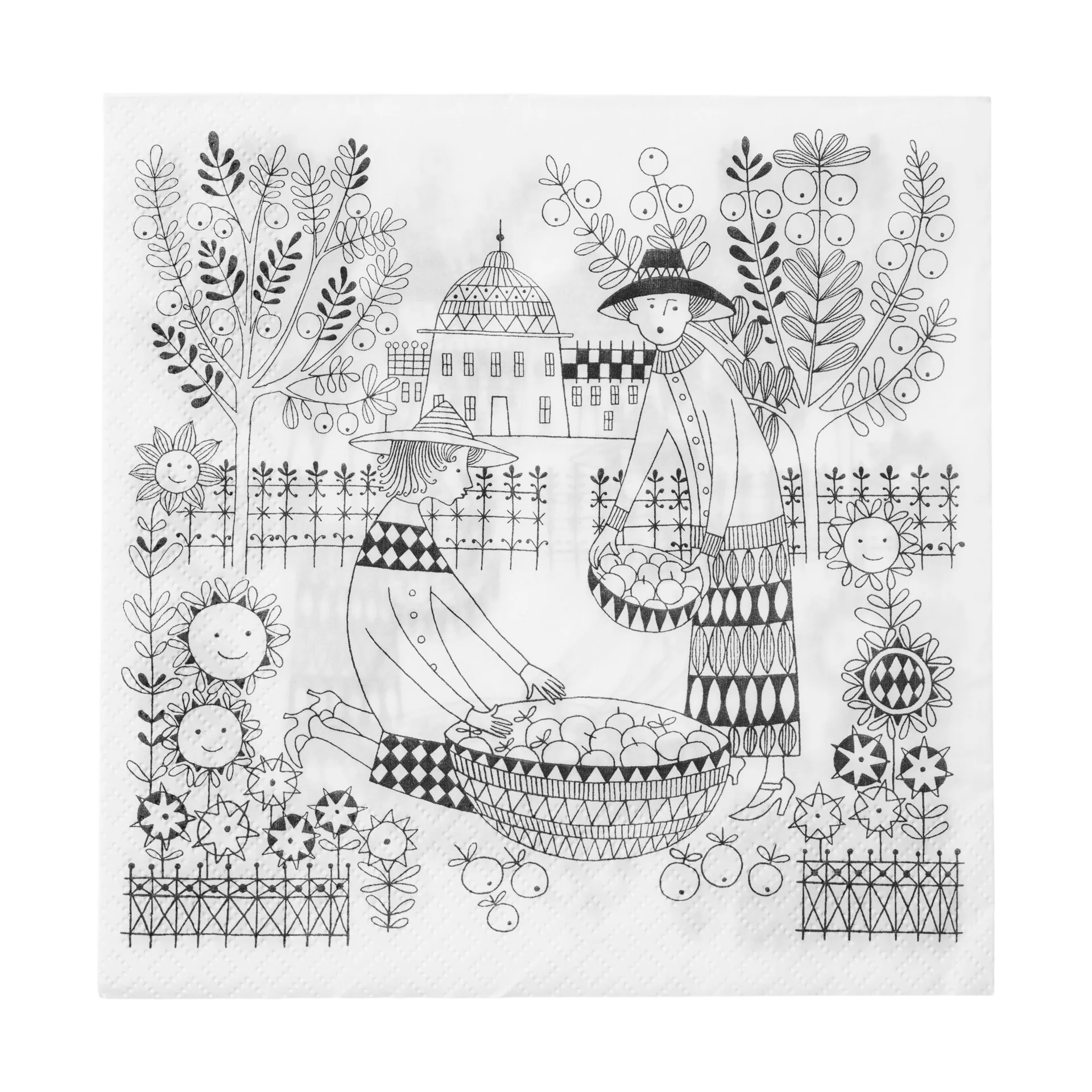 Serviettes en papier Emilia 33x33 cm, 20 pièces, Noir-blanc Arabia