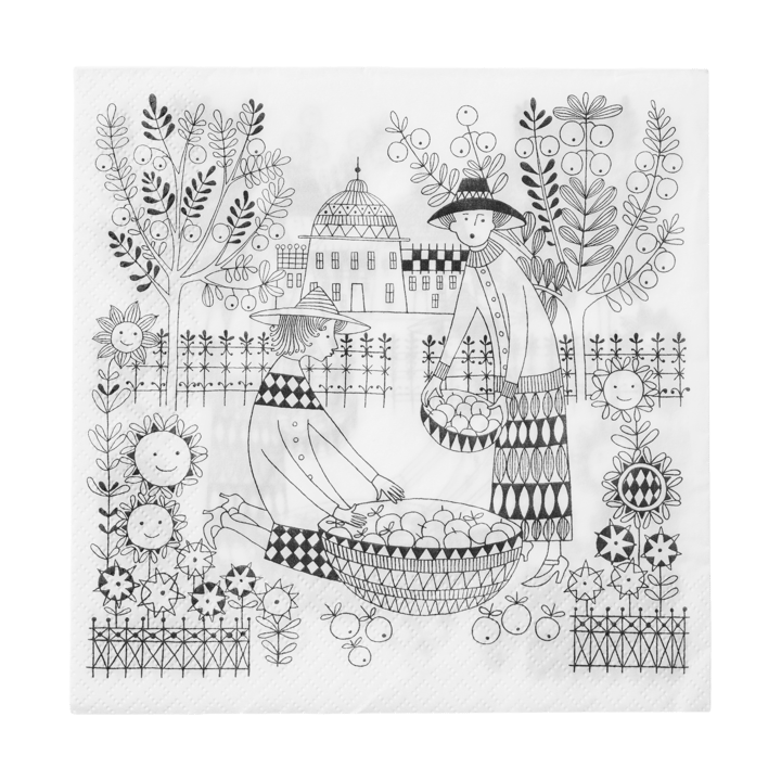 Serviettes en papier Emilia 33x33 cm, 20 pièces - Noir-blanc - Arabia