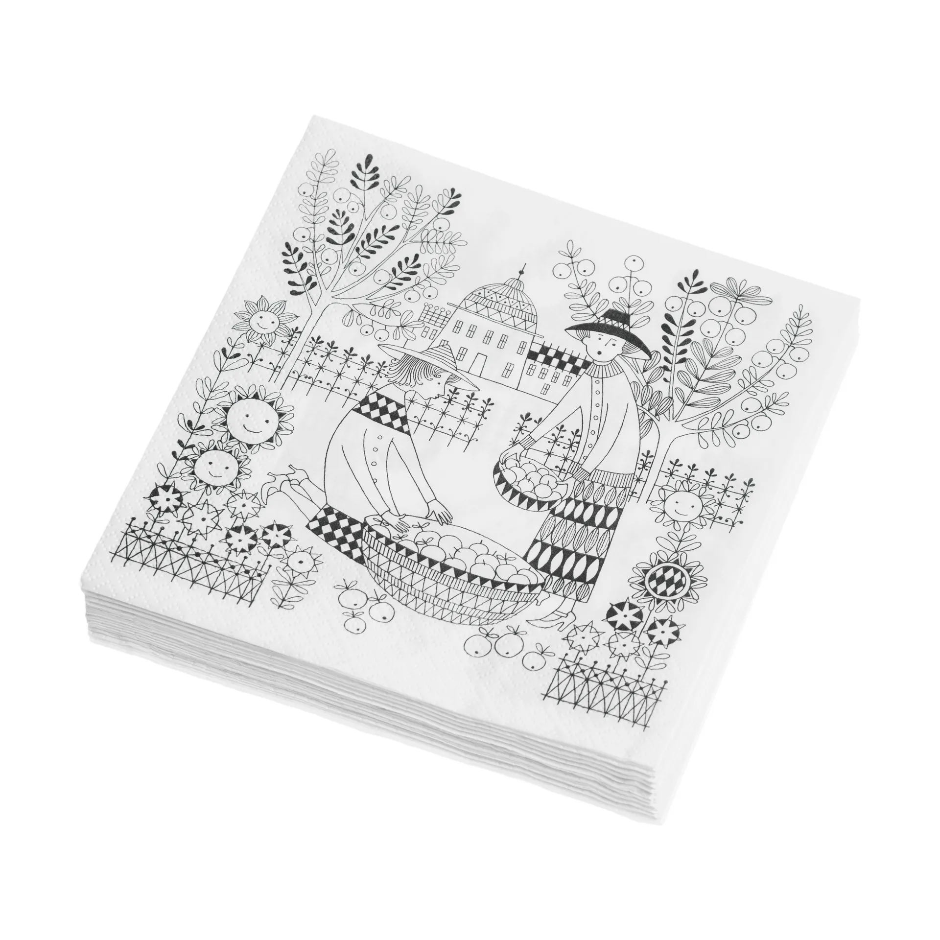 Serviettes en papier Emilia 33x33 cm, 20 pièces, Noir-blanc Arabia