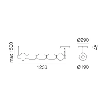 Alambicco horisontal suspension, commande via app - 5 cloches en verre - Artemide