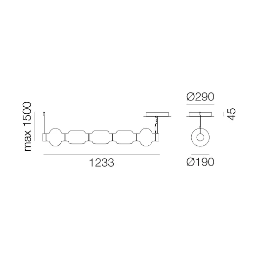 Alambicco suspension horizontale, 5 cloches en verre Artemide
