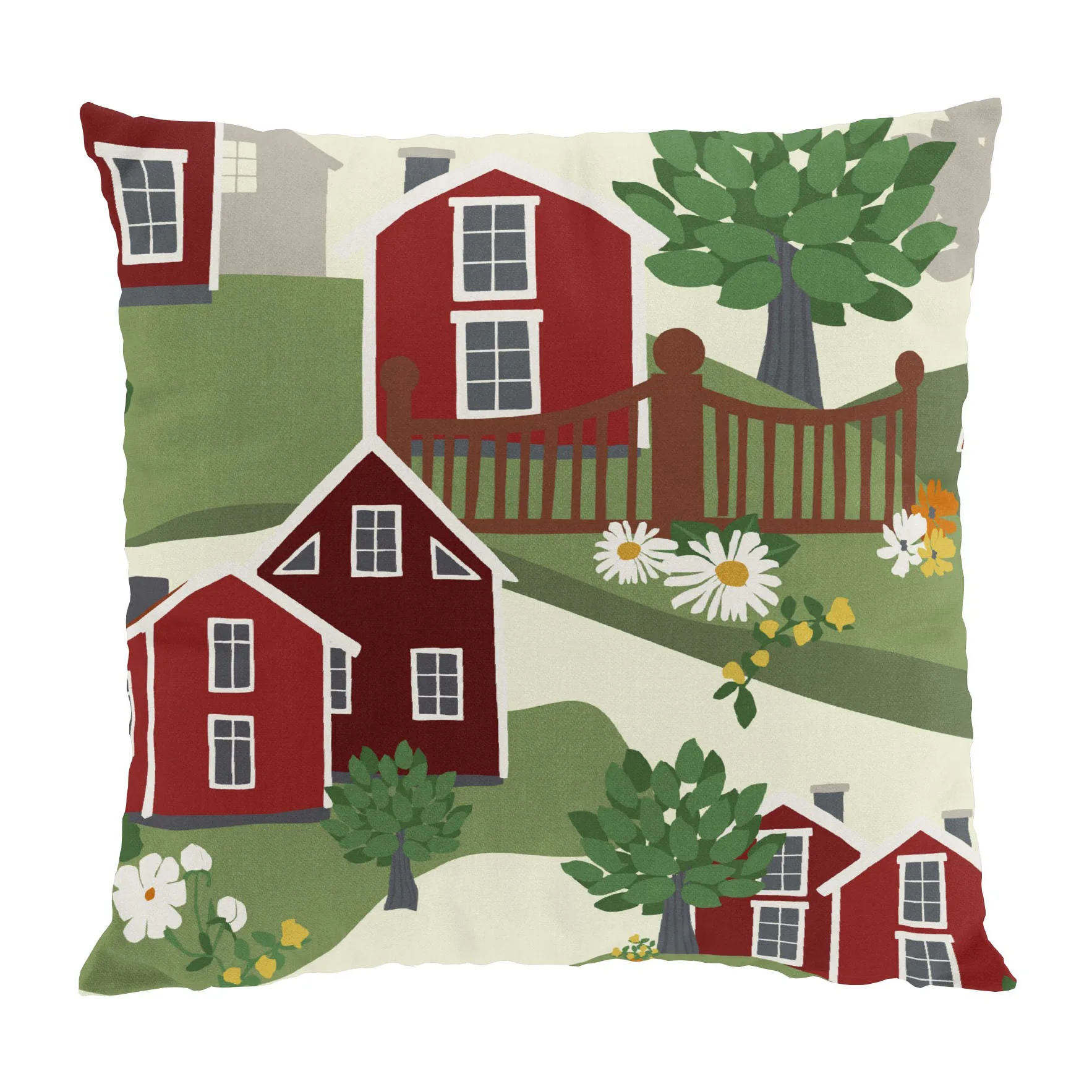 Housse de coussin Katthult 47x47 cm, Vert-rouge Arvidssons Textil
