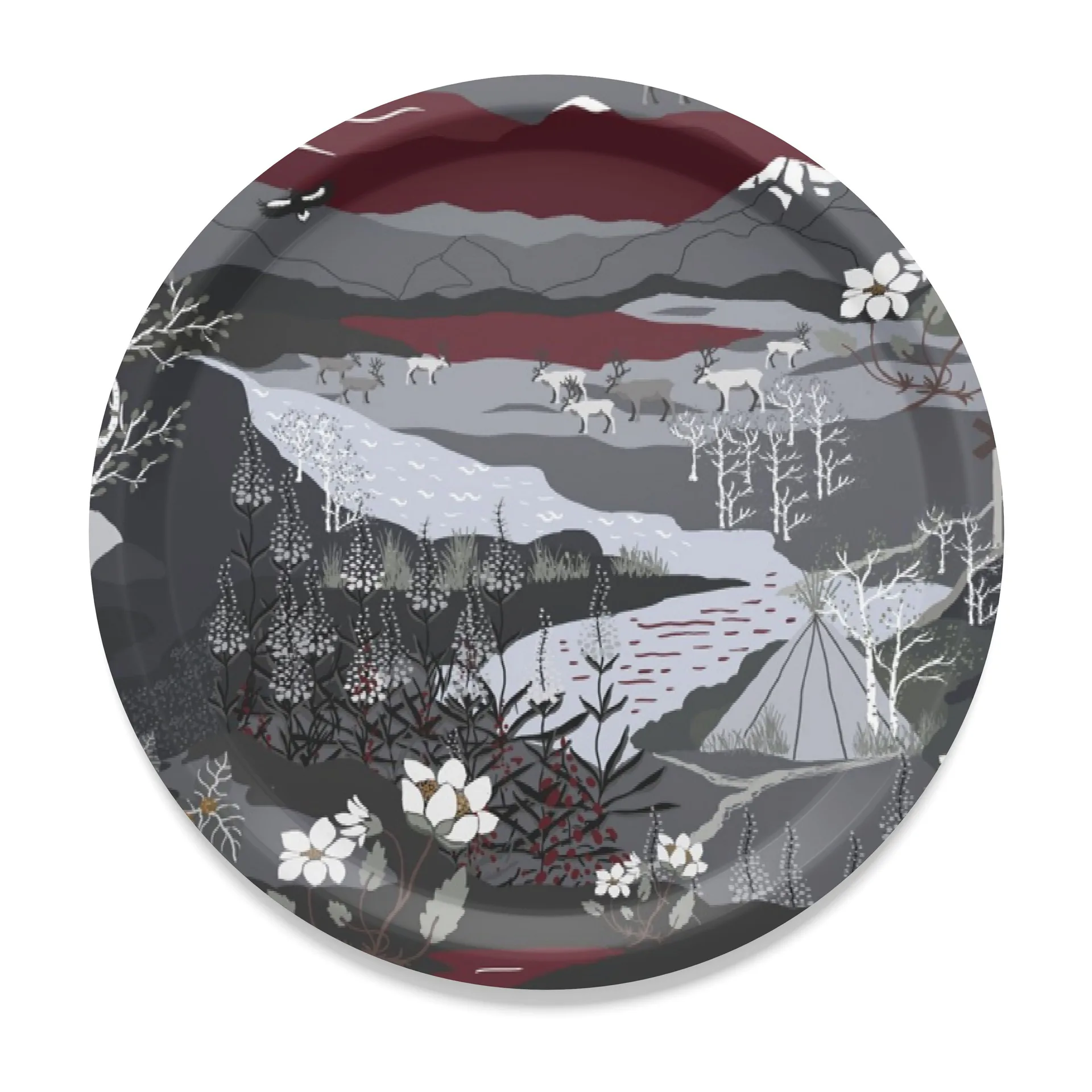 Plateau Fjällvandring Ø31 cm, Gris-bordeaux Arvidssons Textil