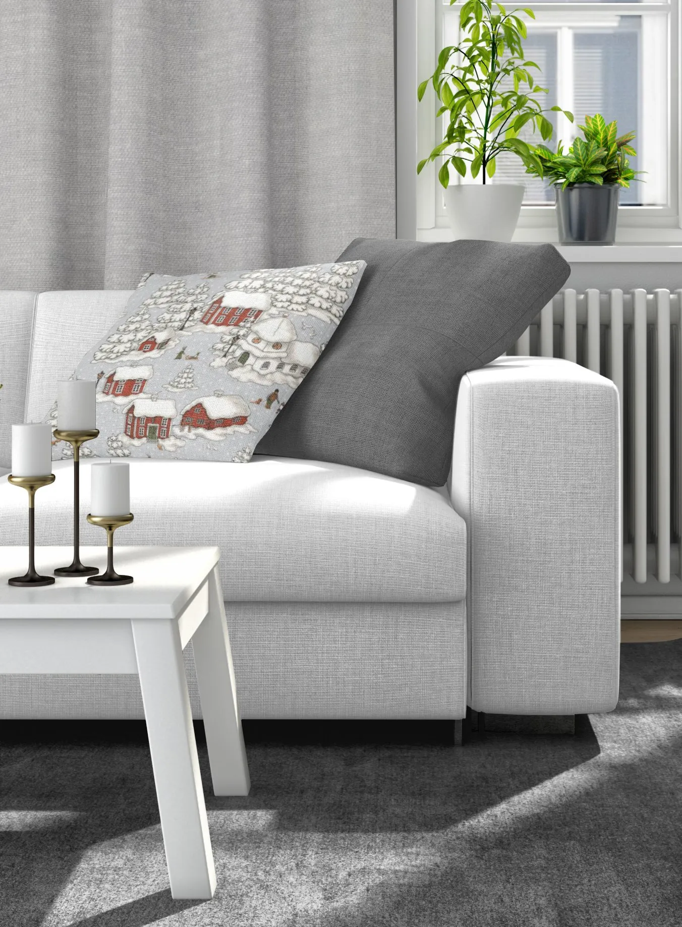 Taie Timmerbyn 47x47 cm, Gris-rouge Arvidssons Textil