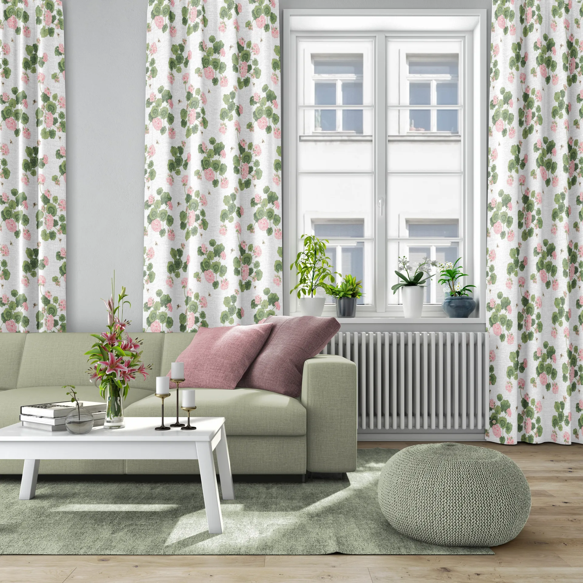 Tissu Astrid, Rose-vert Arvidssons Textil
