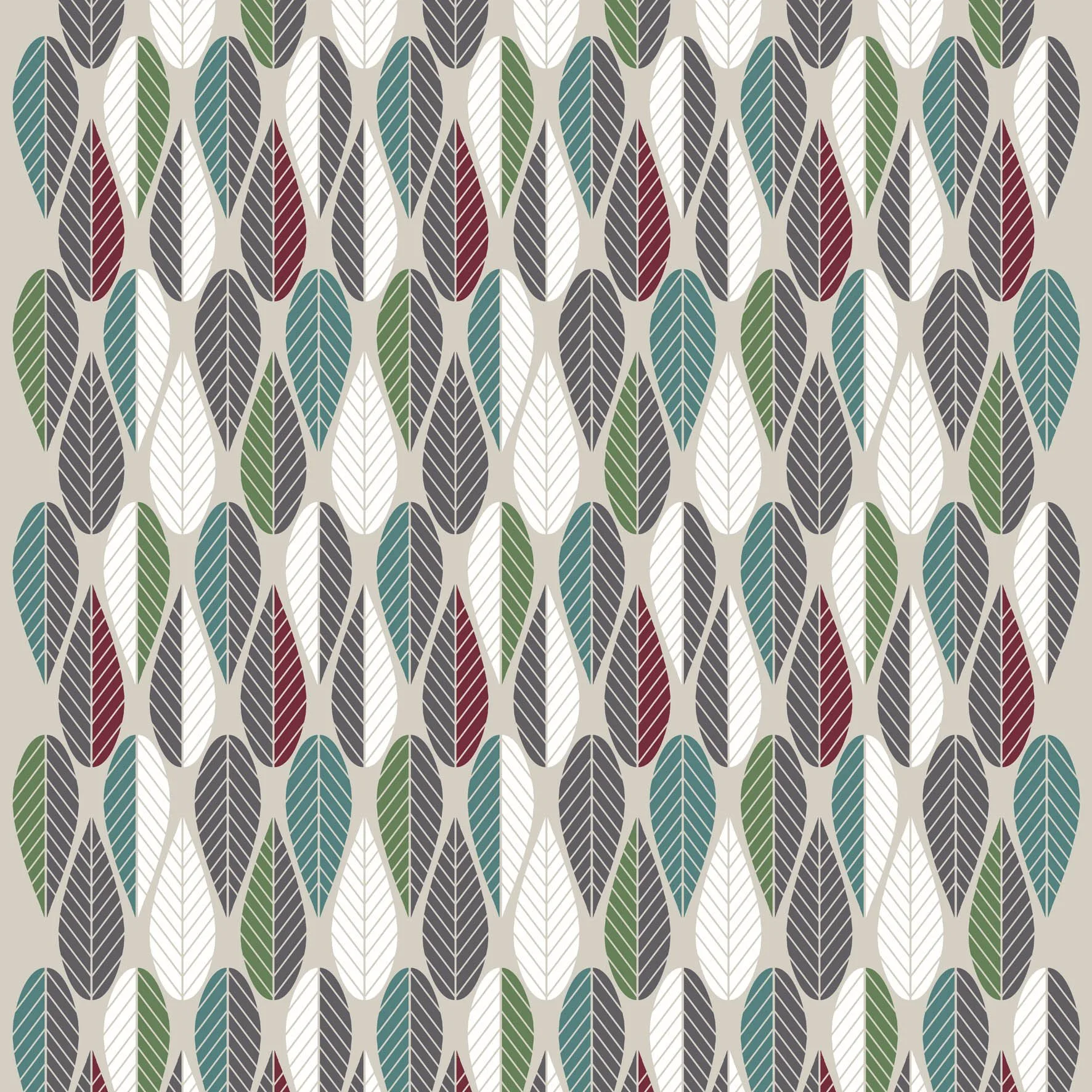 Tissu Blader, bordeaux-vert-gris Arvidssons Textil