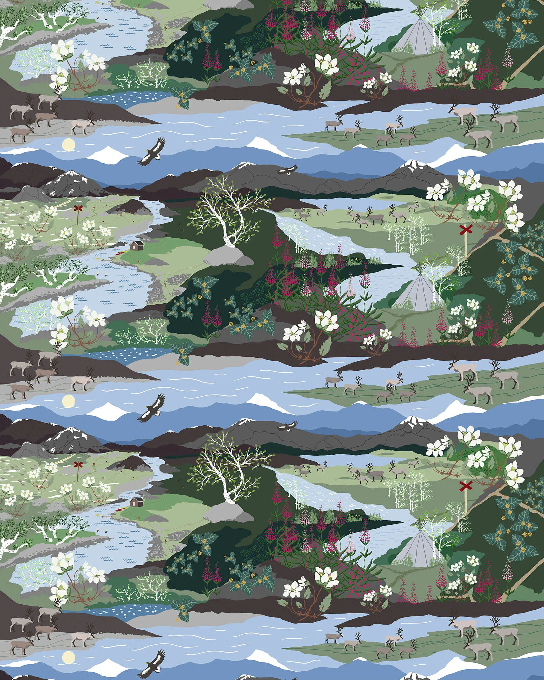 Tissu Fjällvandring, Bleu-vert Arvidssons Textil