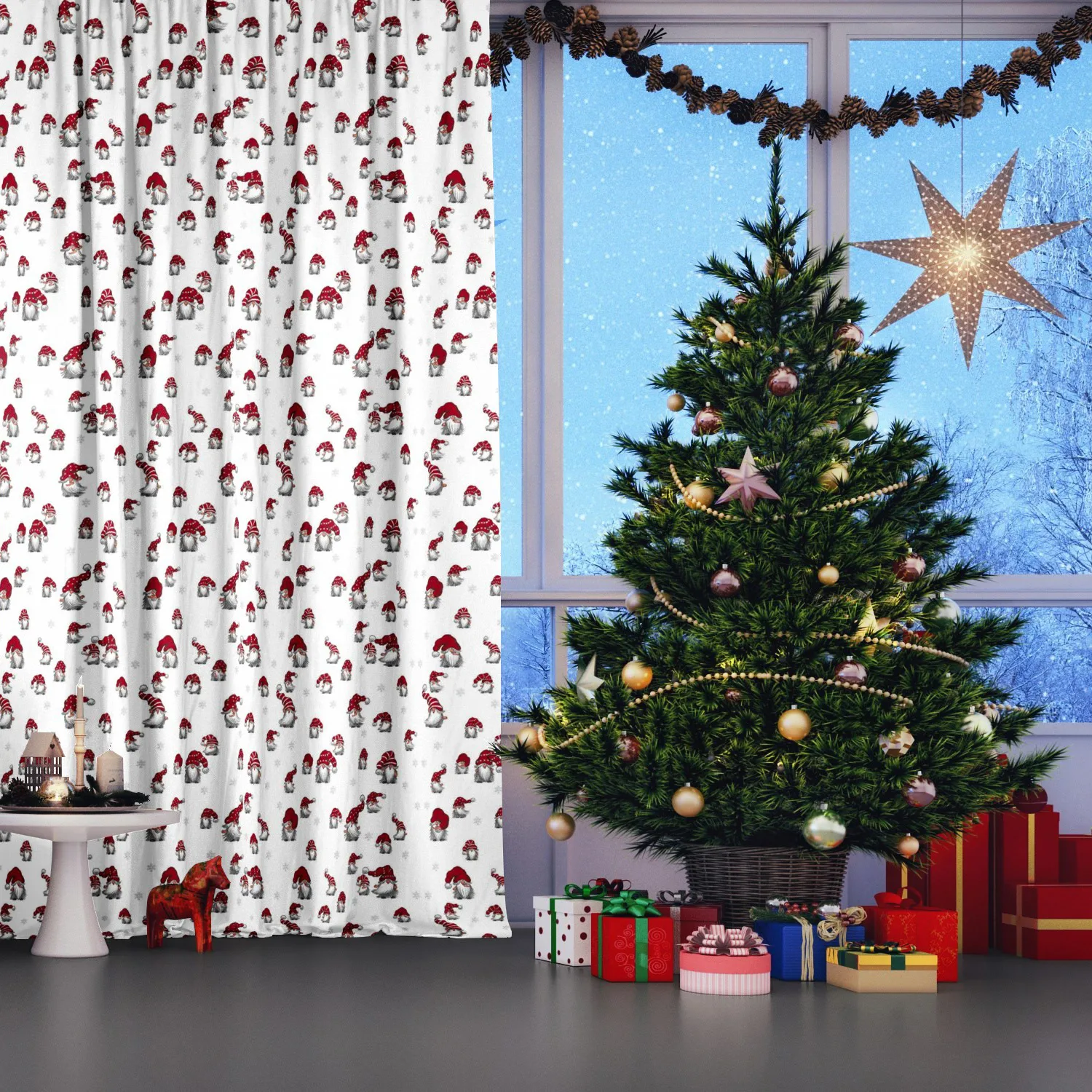 Tissu Julian, Blanc cassé-rouge Arvidssons Textil