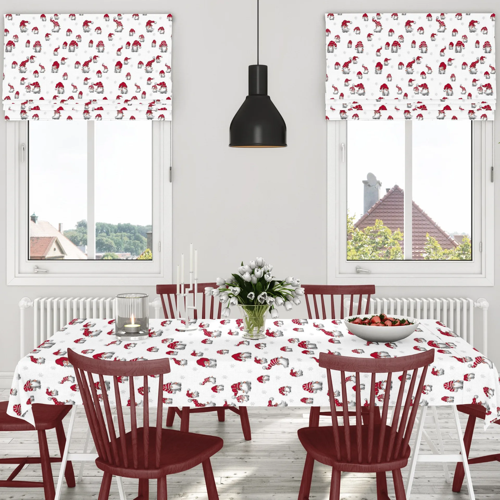 Tissu Julian, Blanc cassé-rouge Arvidssons Textil