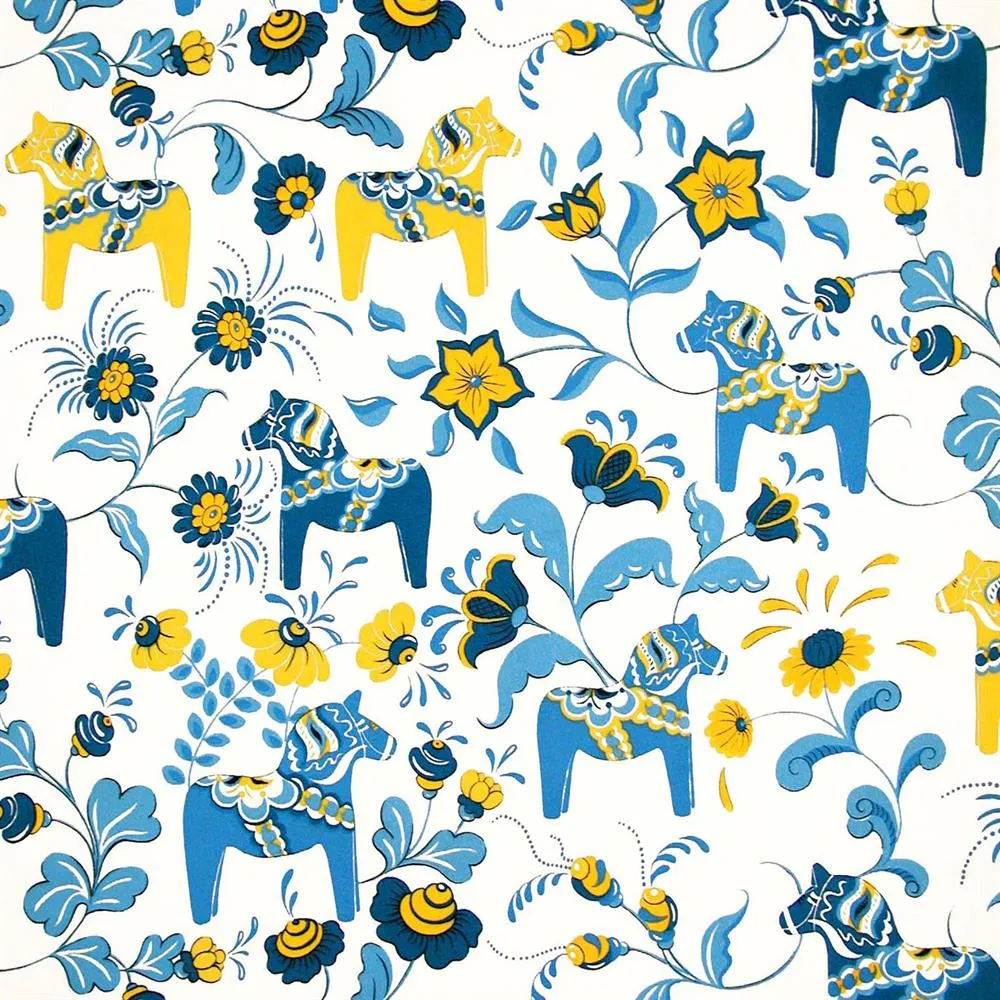 Tissu Leksand, bleu-jaune Arvidssons Textil