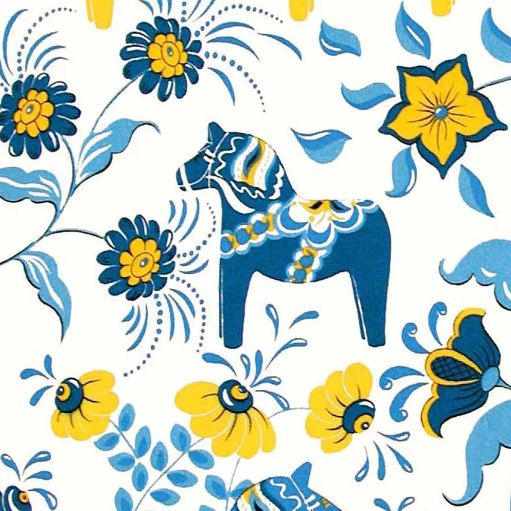 Tissu Leksand, bleu-jaune Arvidssons Textil