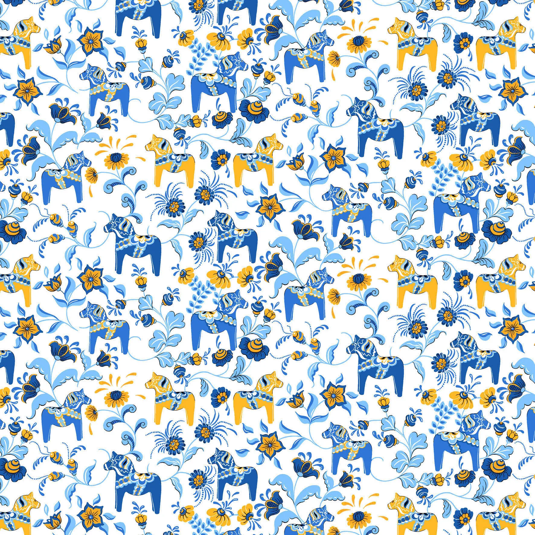 Tissu Leksand mini, Jaune-bleu Arvidssons Textil