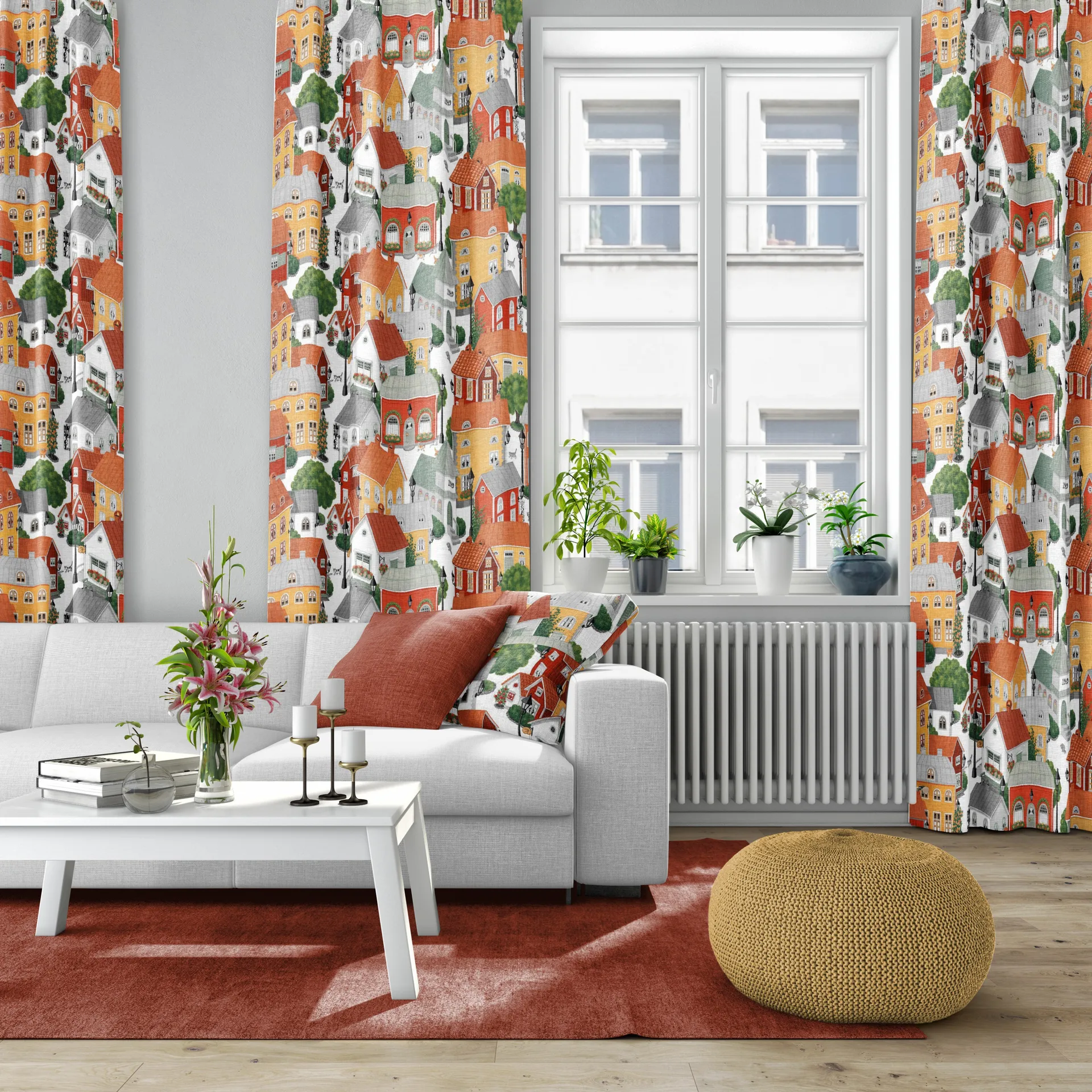 Tissu Lyckeby blommar, Rouge-orange Arvidssons Textil