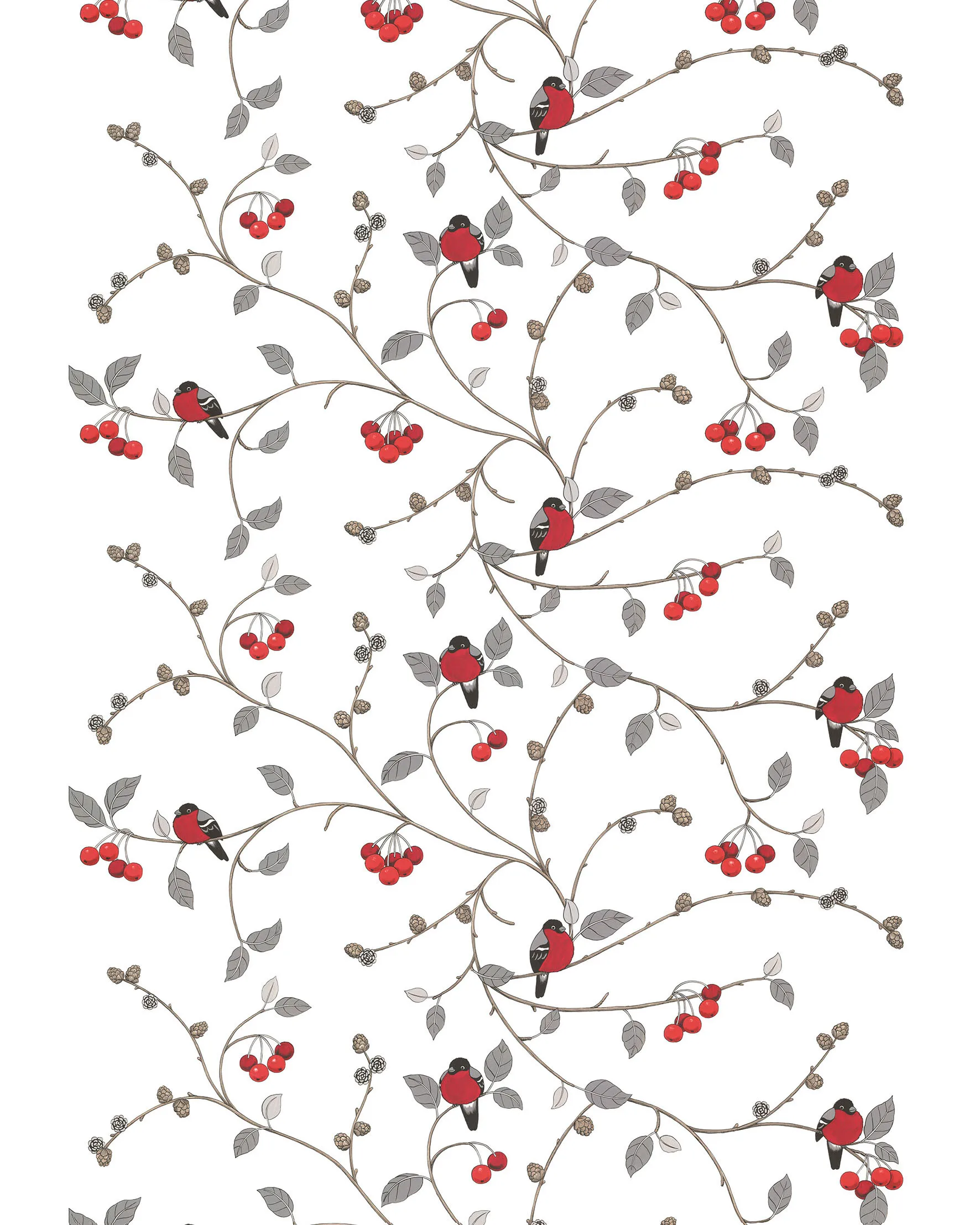 Tissu Paradisäpplen, Blanc cassé-gris-rouge Arvidssons Textil