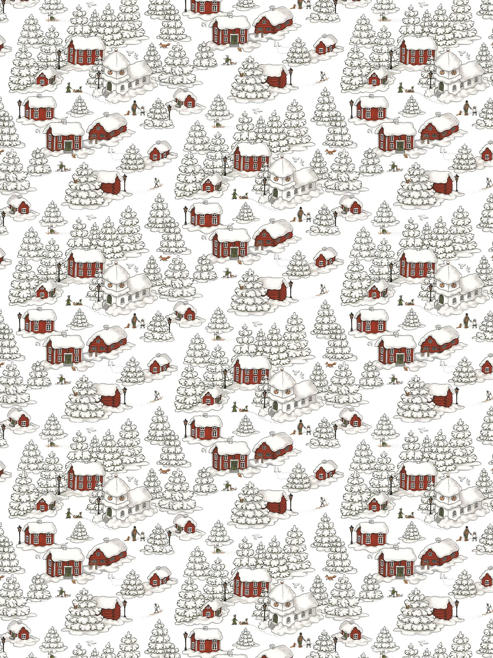 Tissu Timmerbyn, Blanc cassé-gris-rouge Arvidssons Textil