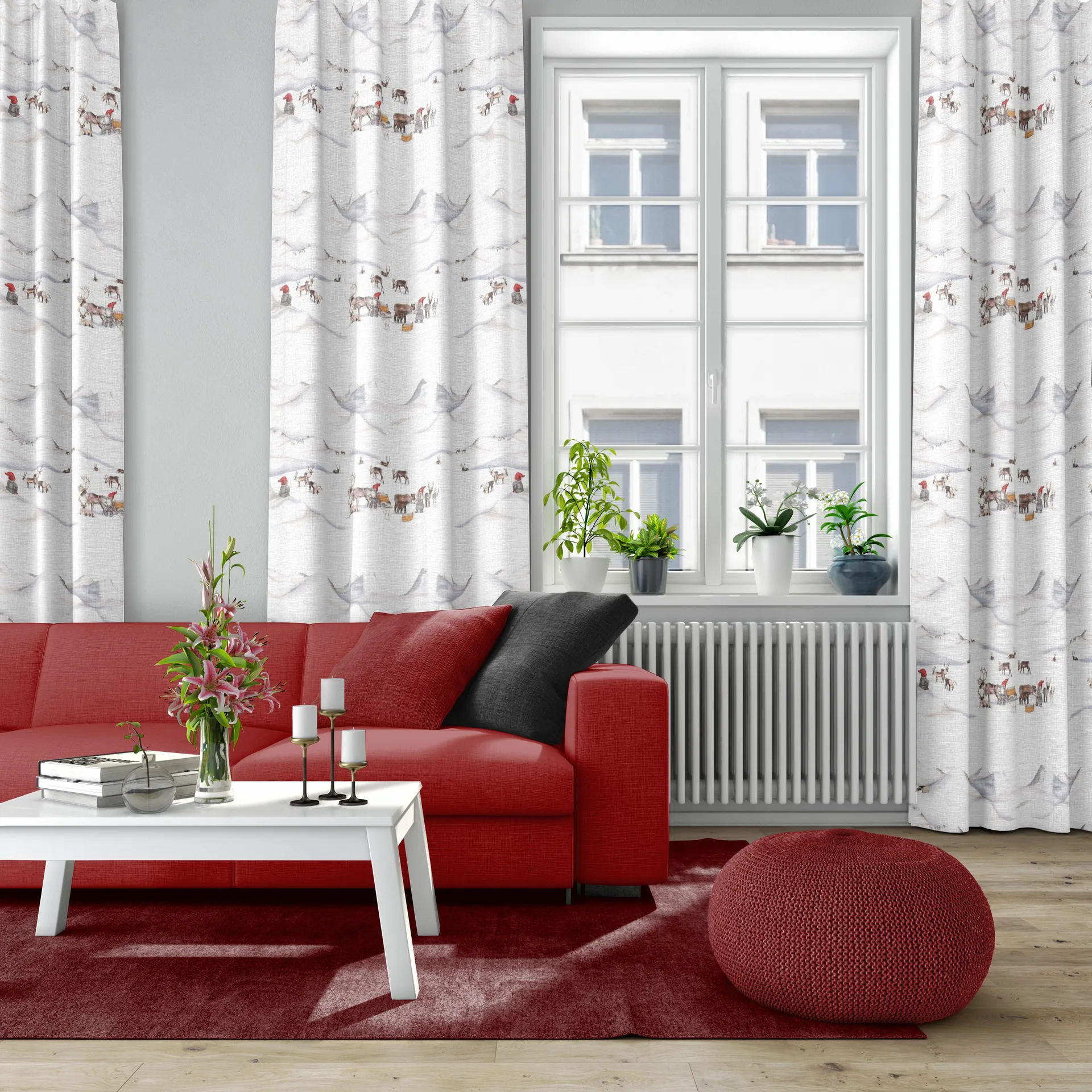 Tissu Tomteland, Blanc cassé-gris Arvidssons Textil