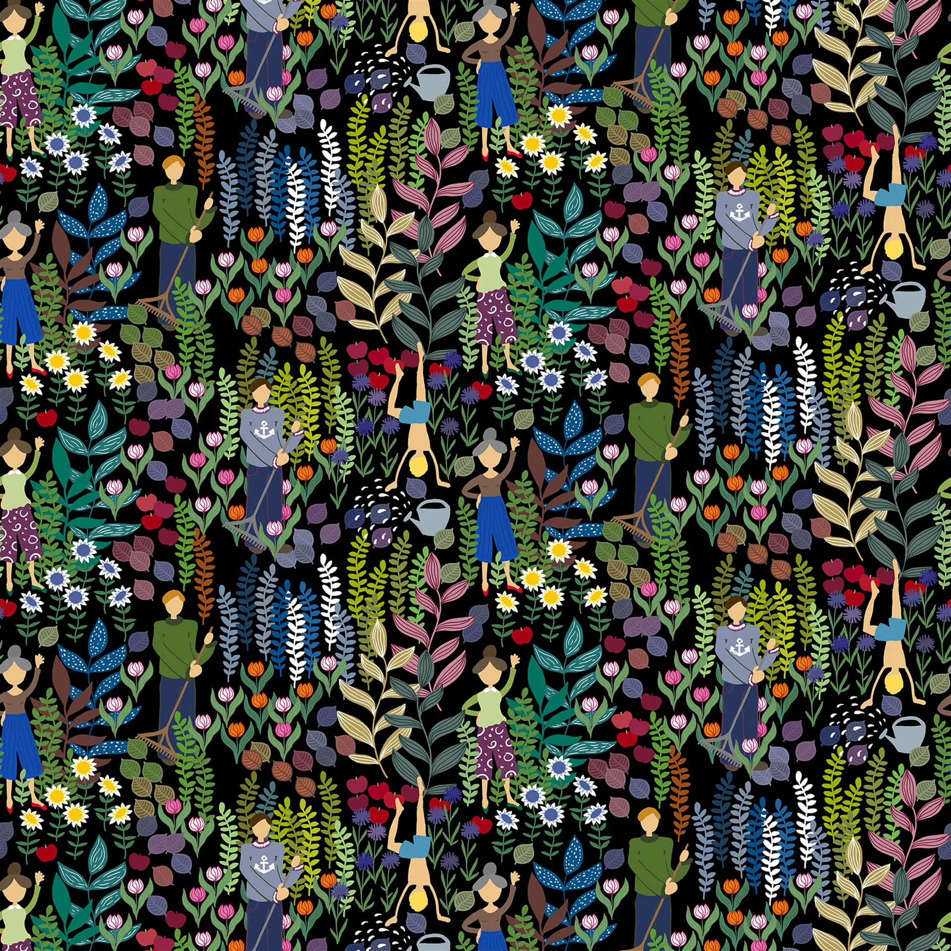 Tissu Trädgård, noir Arvidssons Textil