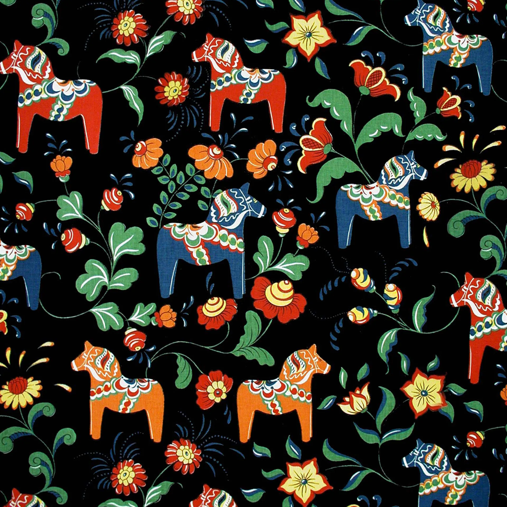 Toile cirée Dalahäst, noir Arvidssons Textil