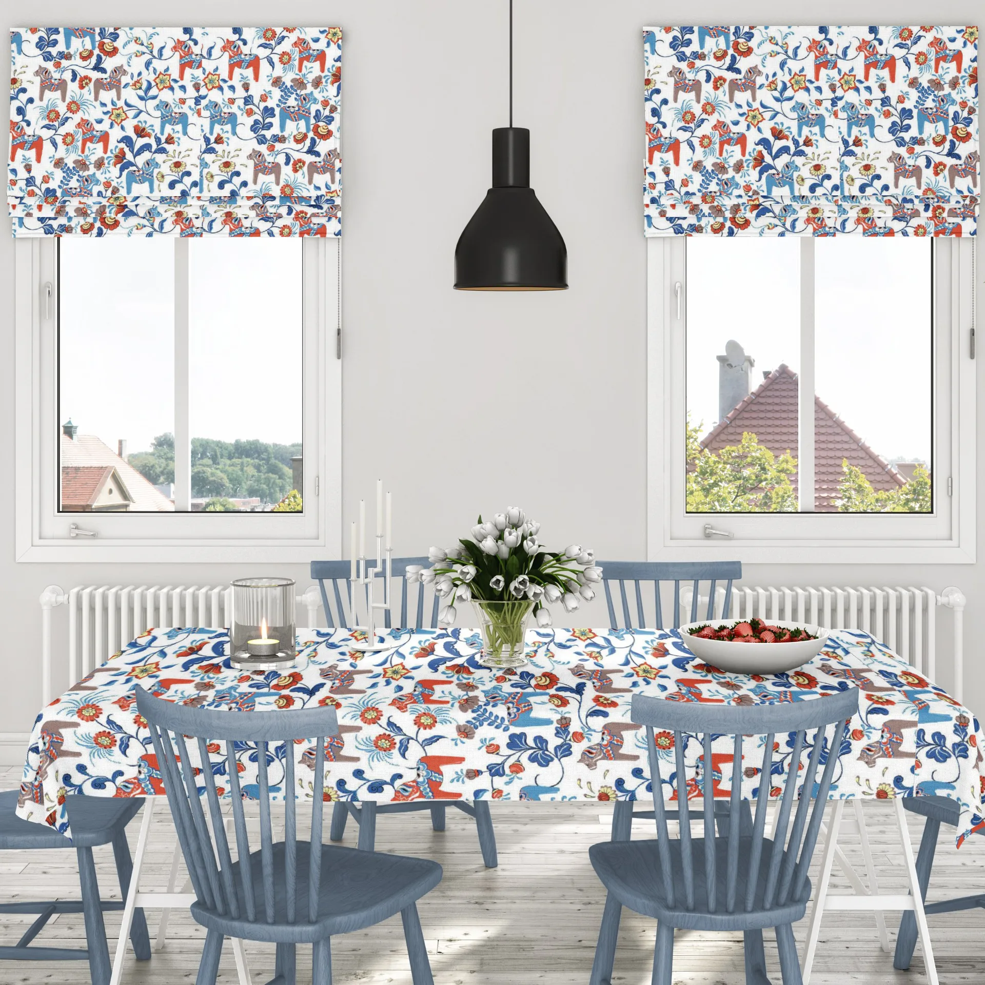 Toile cirée Leksand, Bleu-Orange Arvidssons Textil