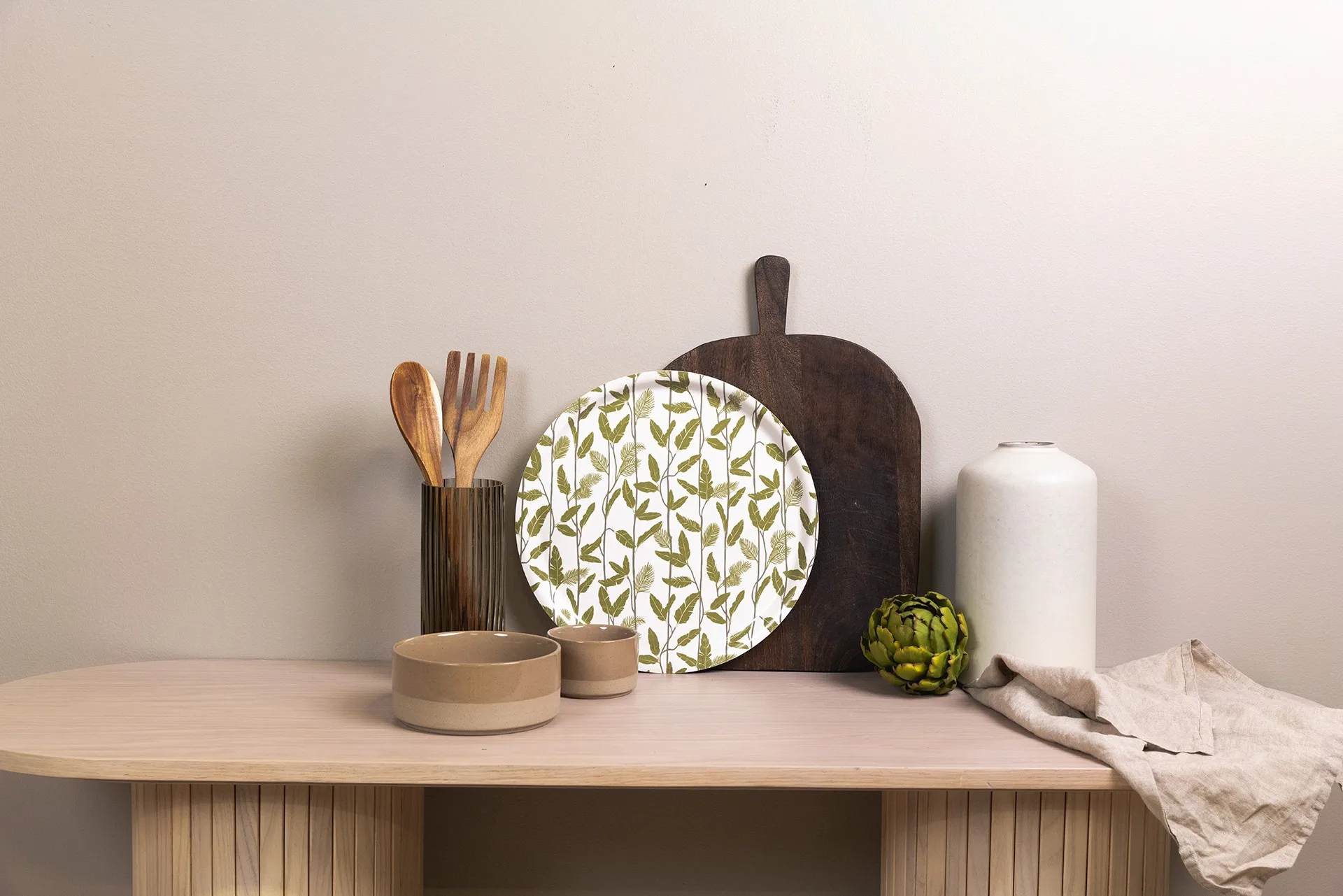 Plateau Mougli Green Ø38 cm, Green-white Åry Home