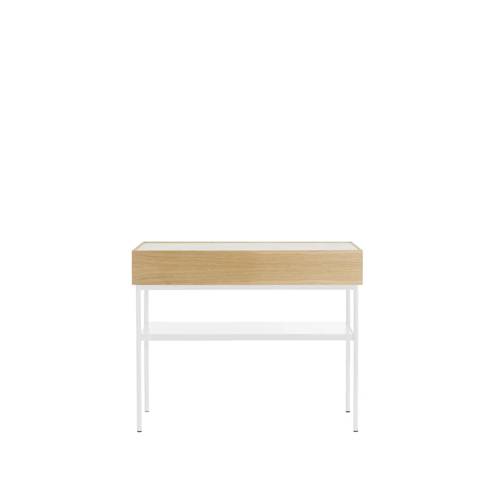 Luc 100 table console, chêne teinté blanc (p2), plateau en marbre Asplund