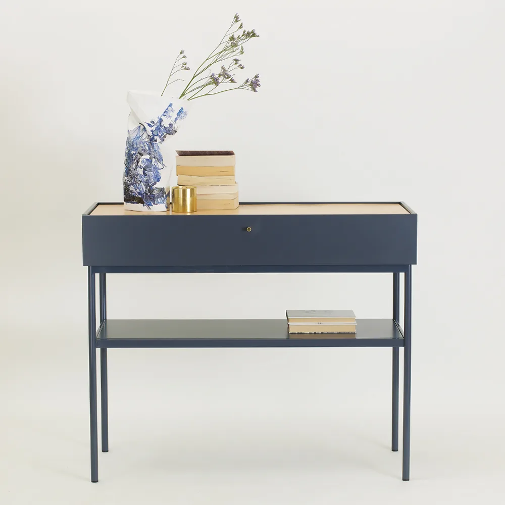 Luc 100 table console, chêne teinté noyer (p4), plateau en marbre Asplund