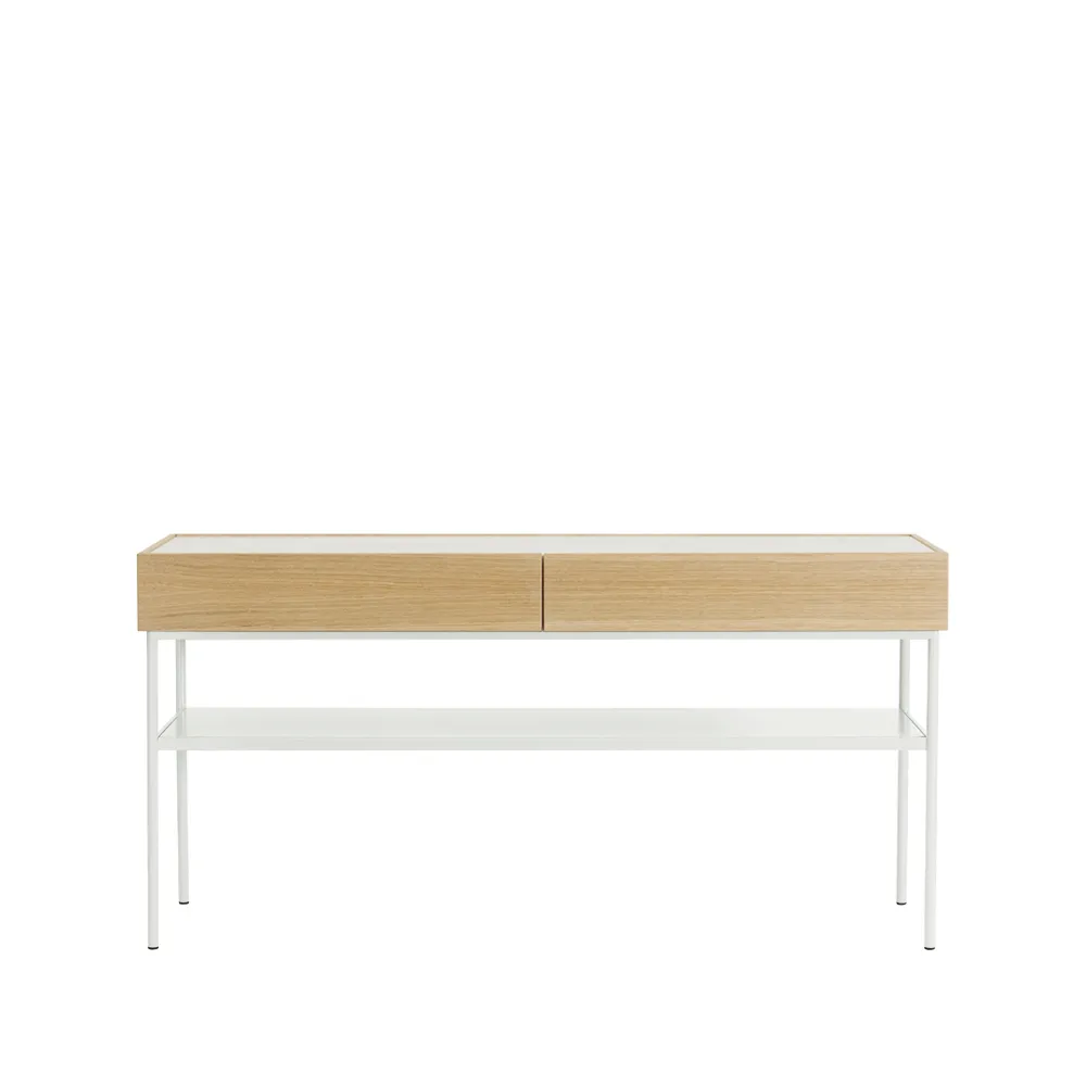 Luc 160 table console, chêne teinté blanc (p2), plateau en marbre, support white Asplund