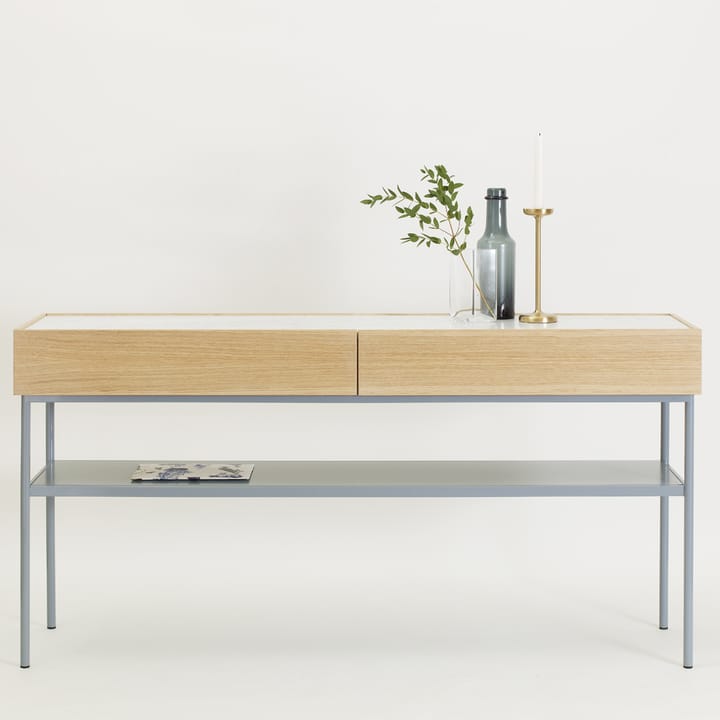 Luc 160 table console - chêne teinté blanc (p2), plateau en marbre, support white - Asplund