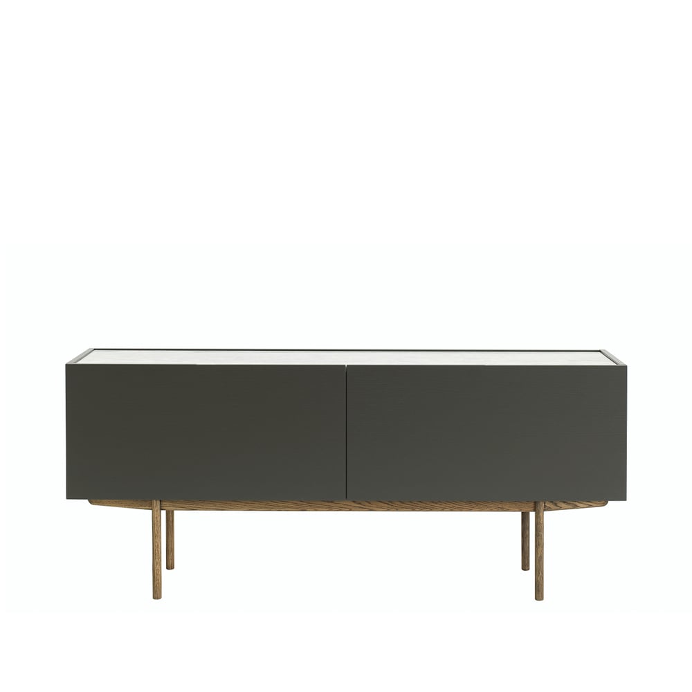 Asplund Luc Deluxe 160 table d'appoint Taupe, dessus carrara, pieds p6, tiroirs