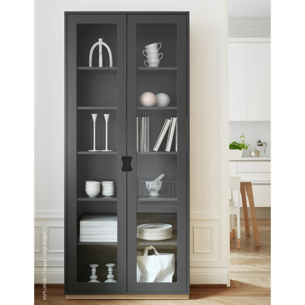 Vitrine haute Snö F, Light grey, support en bouleau, dj.30 cm Asplund