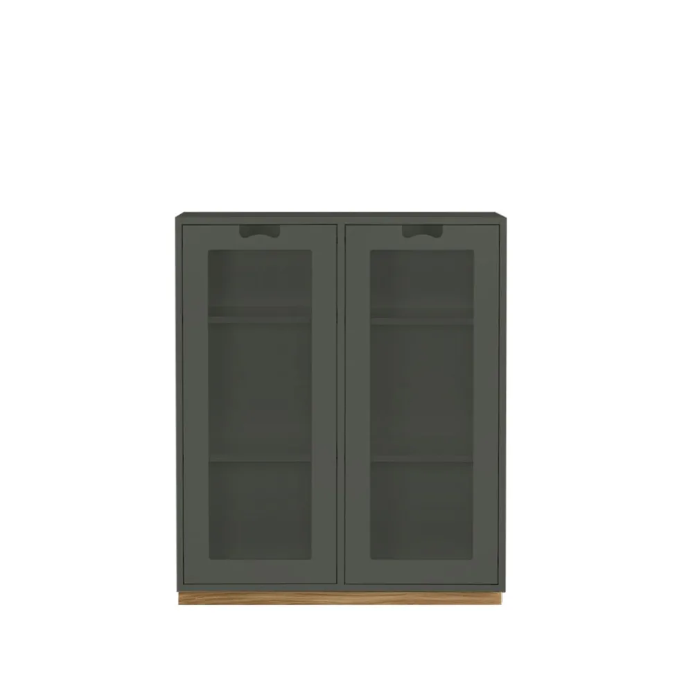 Vitrine Snö E, Green khaki, support en chêne, dj.30 cm Asplund