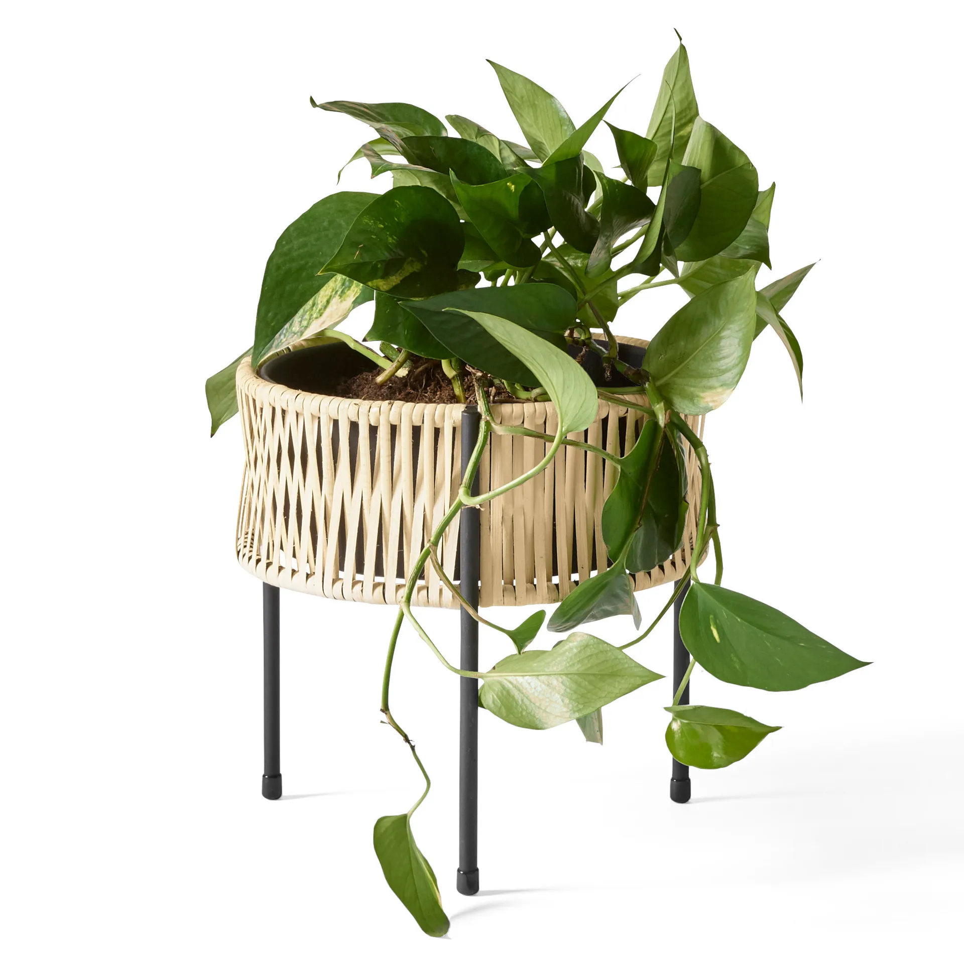 Jardinière Umanoff planter rotin-acier, h27 cm Ø27 cm Audo Copenhagen