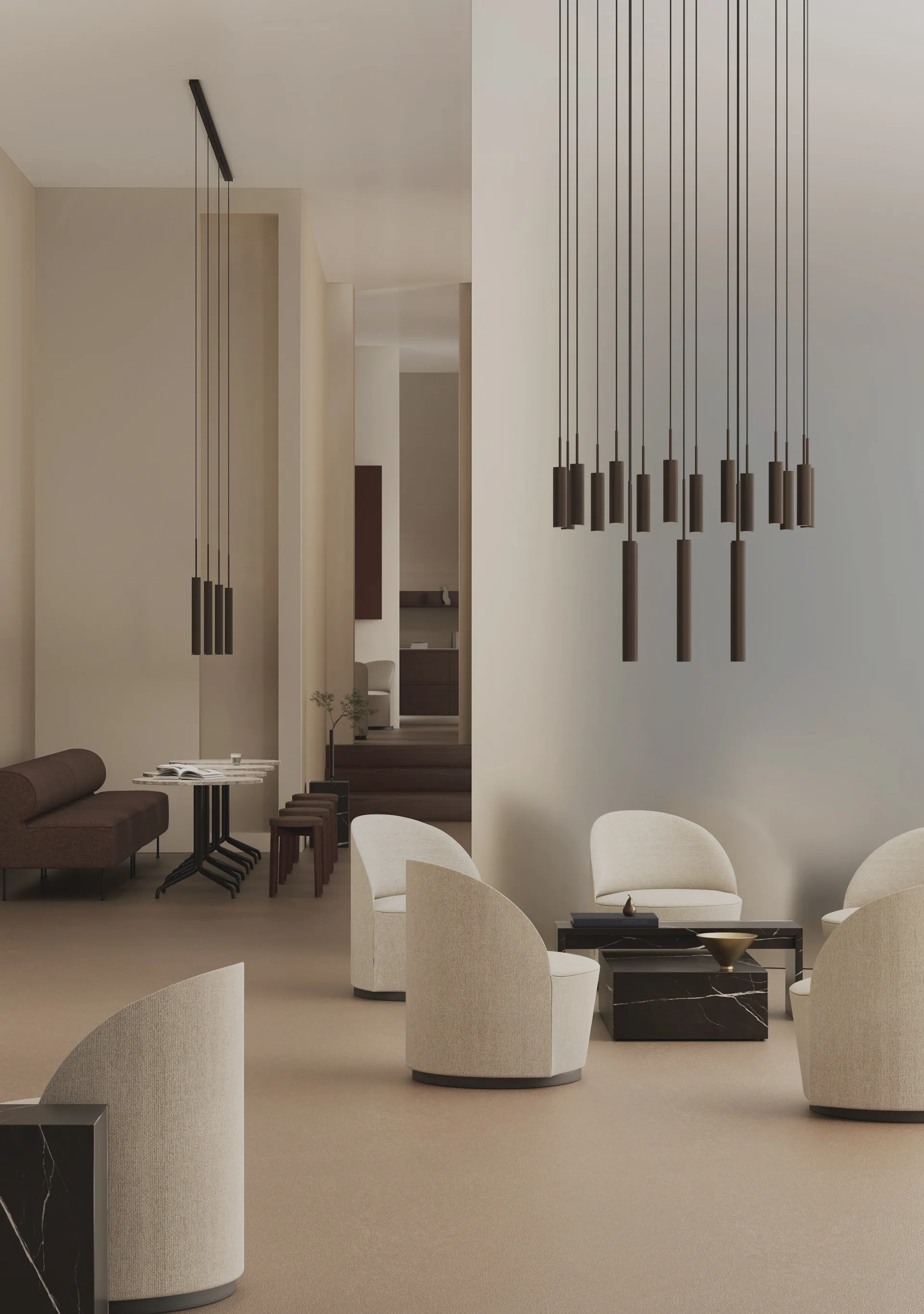 Lampe chandelier Tubulaire 20, Anodized bronzed Audo Copenhagen