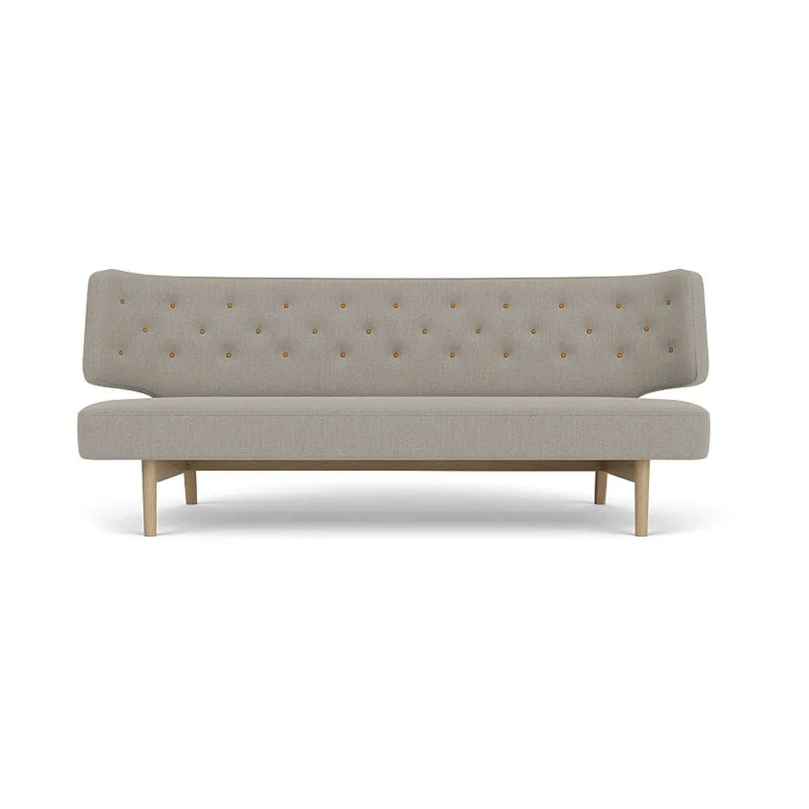 Radiohus Sofa entièrement tapissé RE-WOOL PC1T Global HR BUTTONS piètement 4-Legs Base, Re-wool 218-chêne naturel, boutons en cuir, 2 places Audo Copenhagen